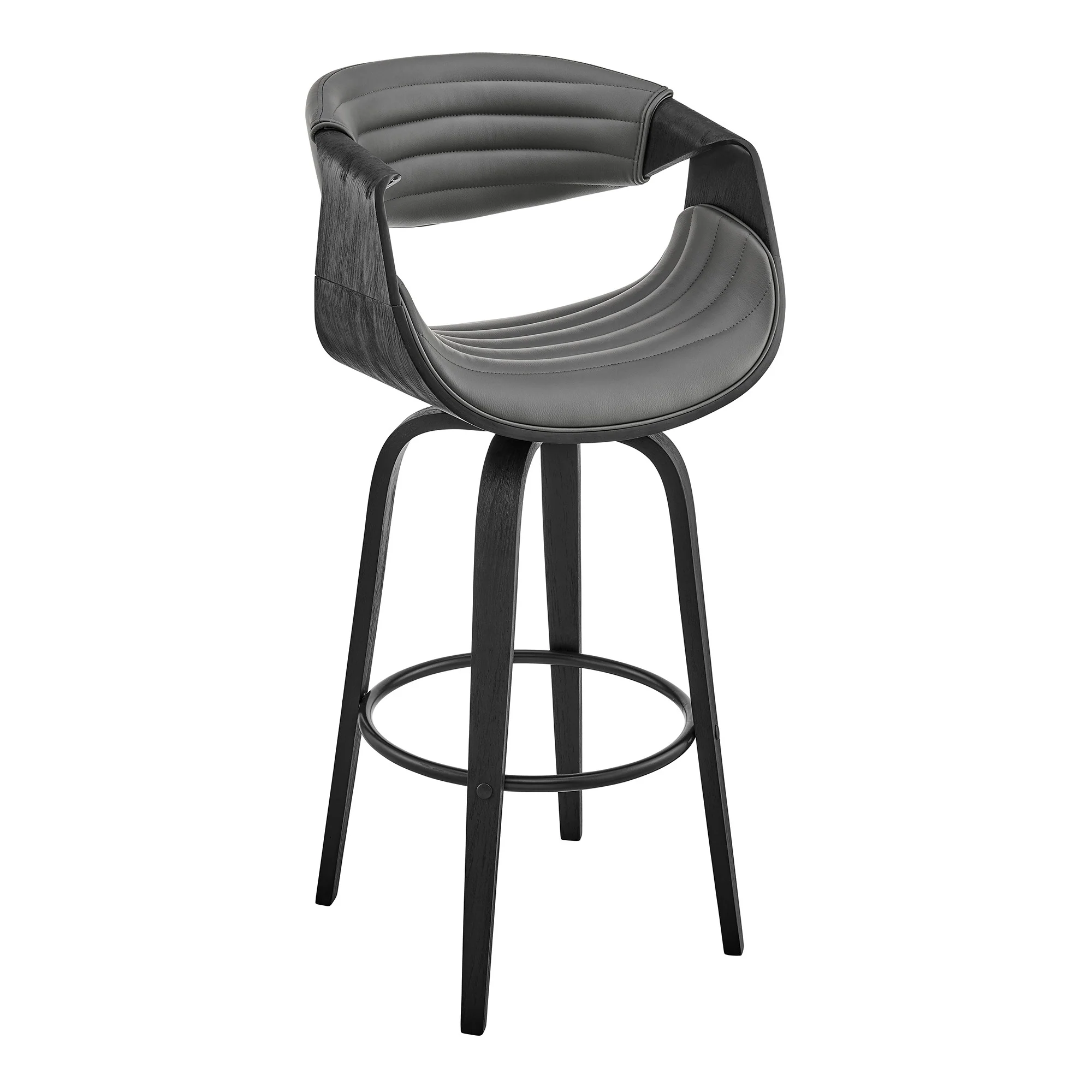 30" Grey Faux Leather and Black Wood Retro Chic Bar Stool By Homeroots - Image 2