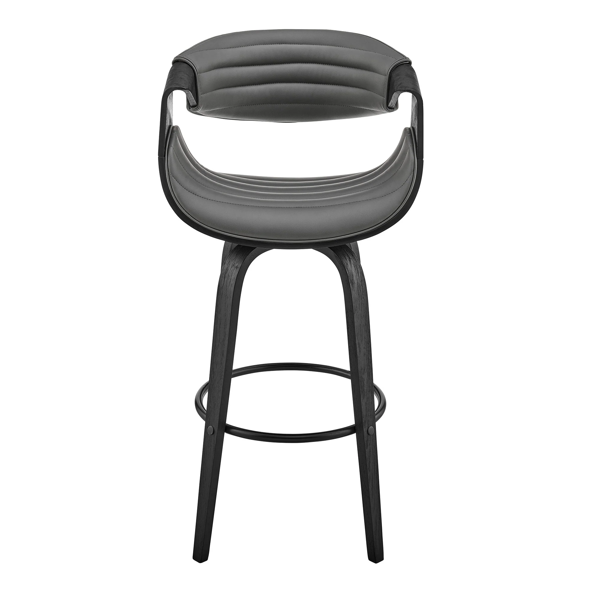 30" Grey Faux Leather and Black Wood Retro Chic Bar Stool By Homeroots - Image 3