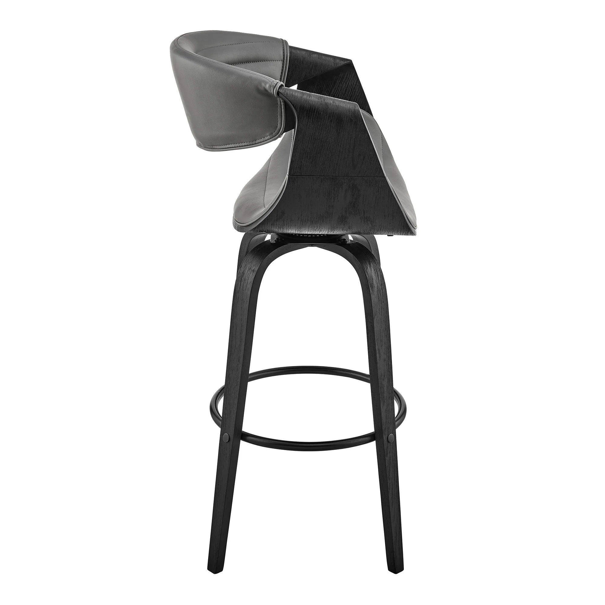 30" Grey Faux Leather and Black Wood Retro Chic Bar Stool By Homeroots - Image 4