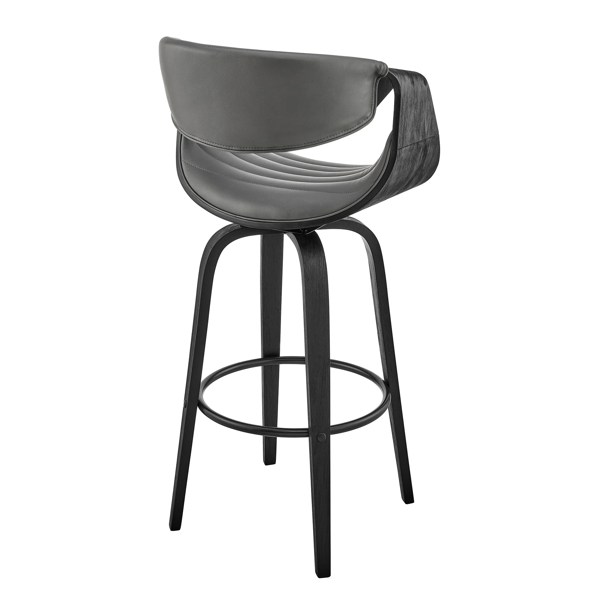30" Grey Faux Leather and Black Wood Retro Chic Bar Stool By Homeroots - Image 5