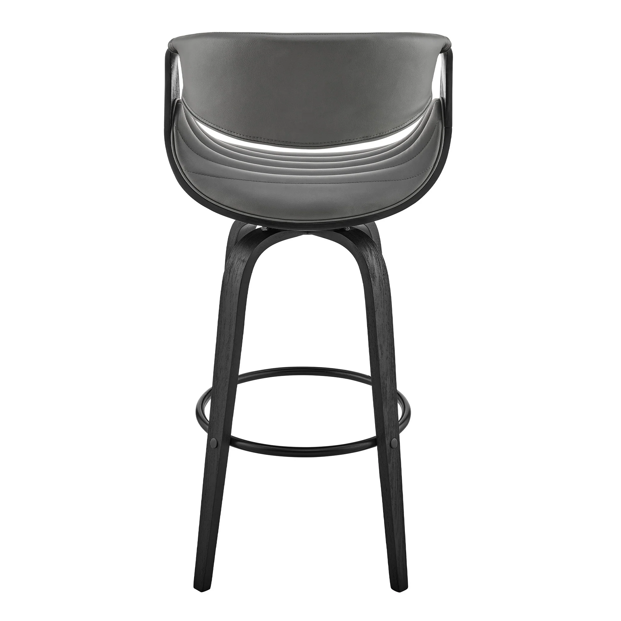 30" Grey Faux Leather and Black Wood Retro Chic Bar Stool By Homeroots - Image 6