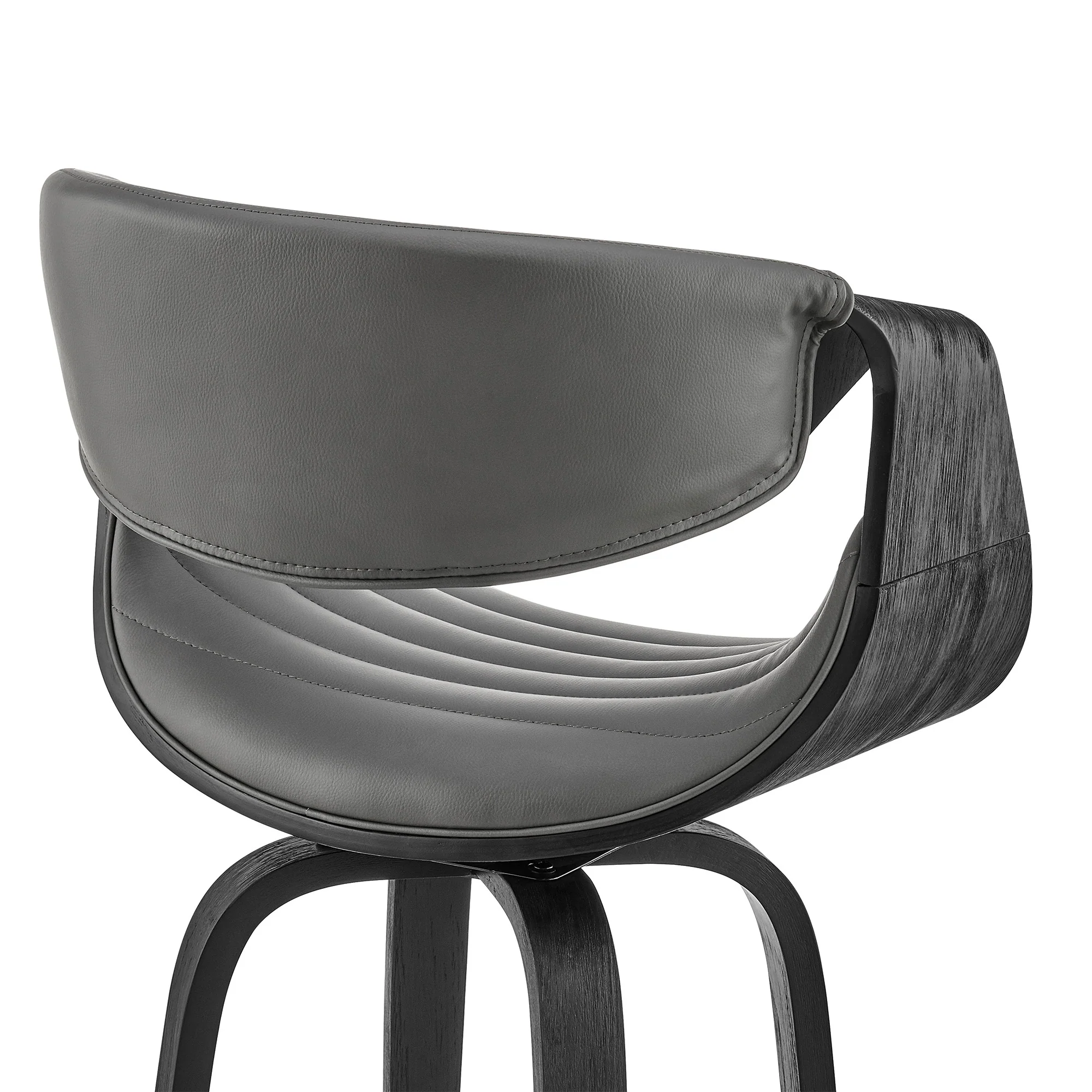 30" Grey Faux Leather and Black Wood Retro Chic Bar Stool By Homeroots - Image 8
