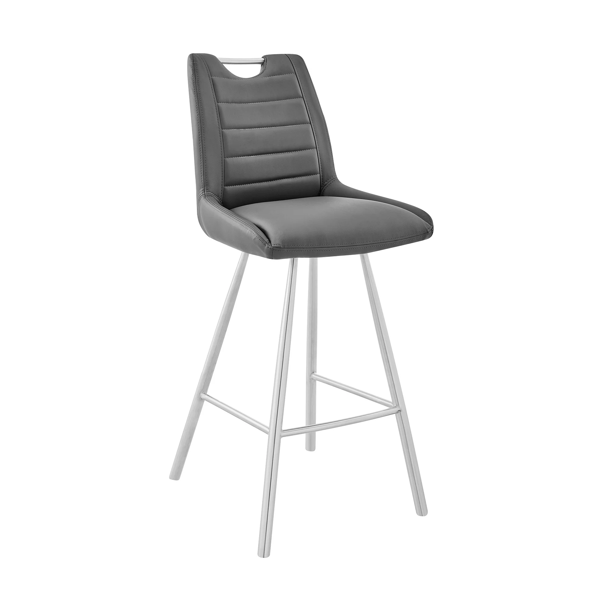 30" Grey Faux Leather and Brushed Stainless Steel Bar Stool By Homeroots - Image 2