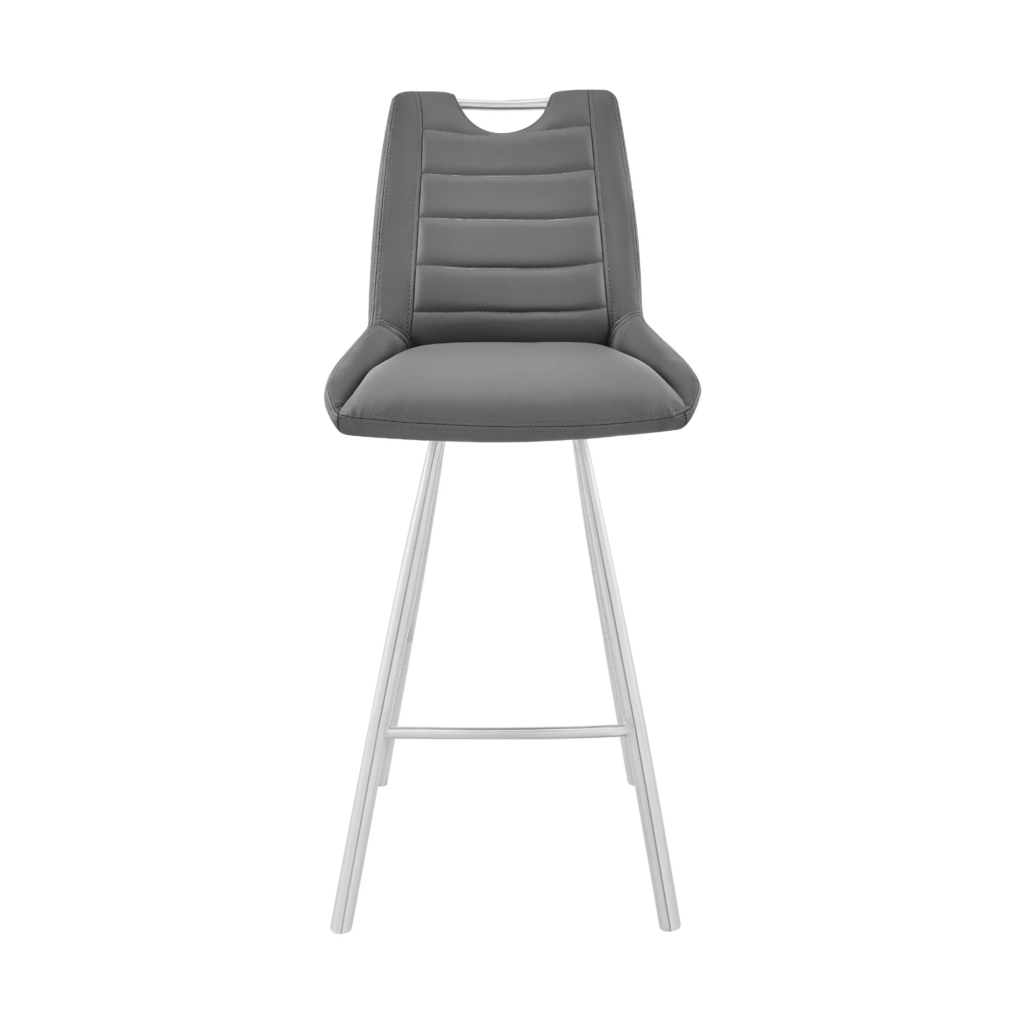 30" Grey Faux Leather and Brushed Stainless Steel Bar Stool By Homeroots - Image 3