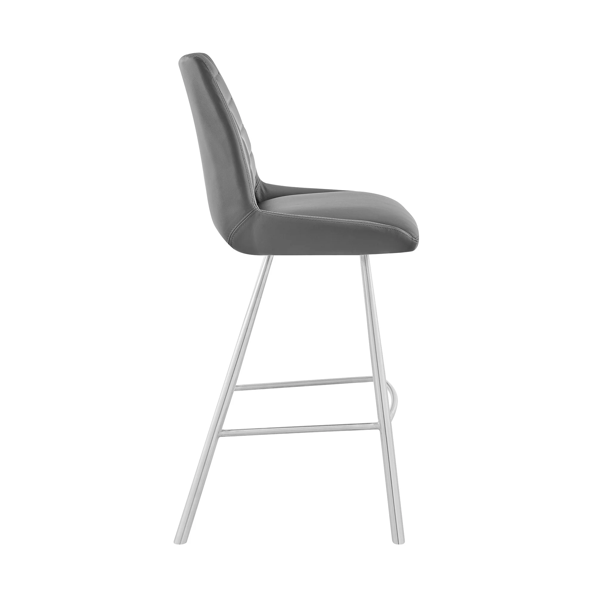 30" Grey Faux Leather and Brushed Stainless Steel Bar Stool By Homeroots - Image 4