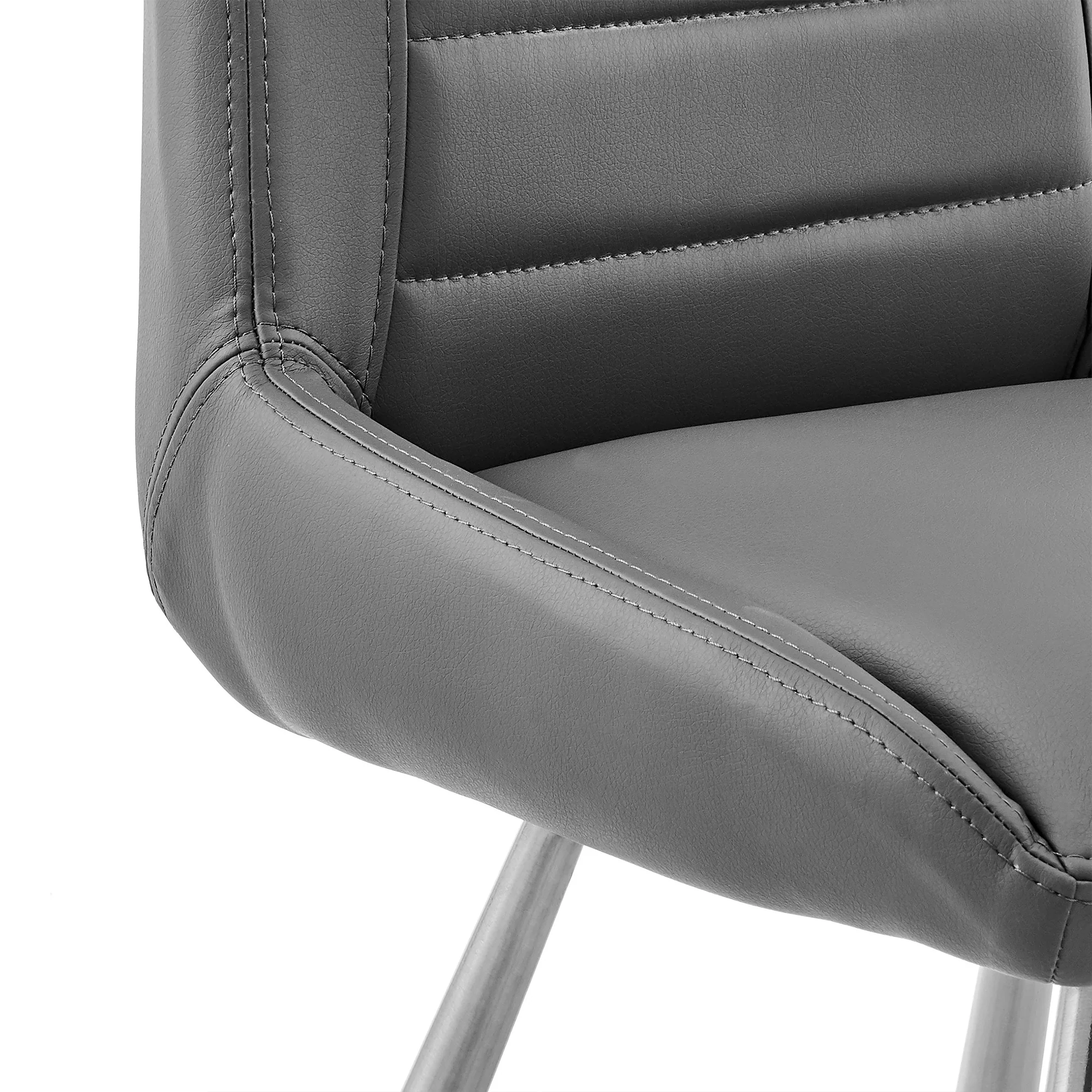 30" Grey Faux Leather and Brushed Stainless Steel Bar Stool By Homeroots - Image 8