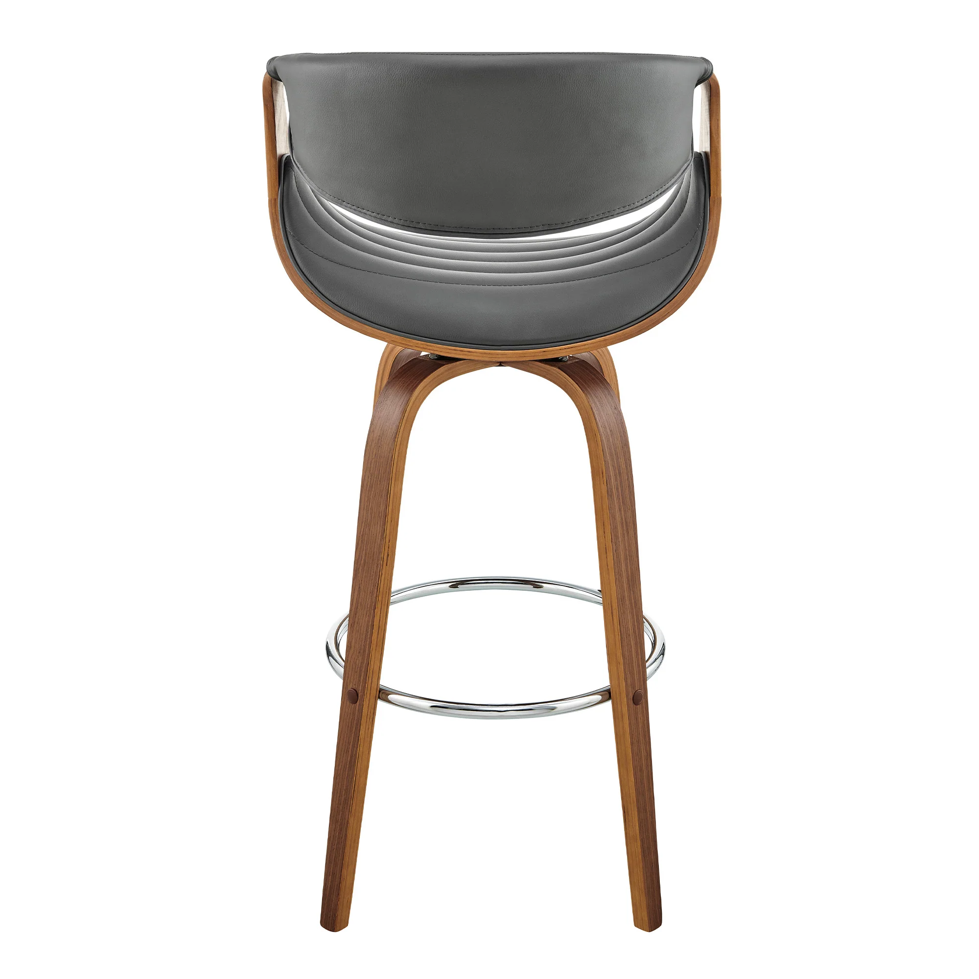 30" Grey Faux Leather and Walnut Wood Retro Chic Bar Stool By Homeroots - Image 6