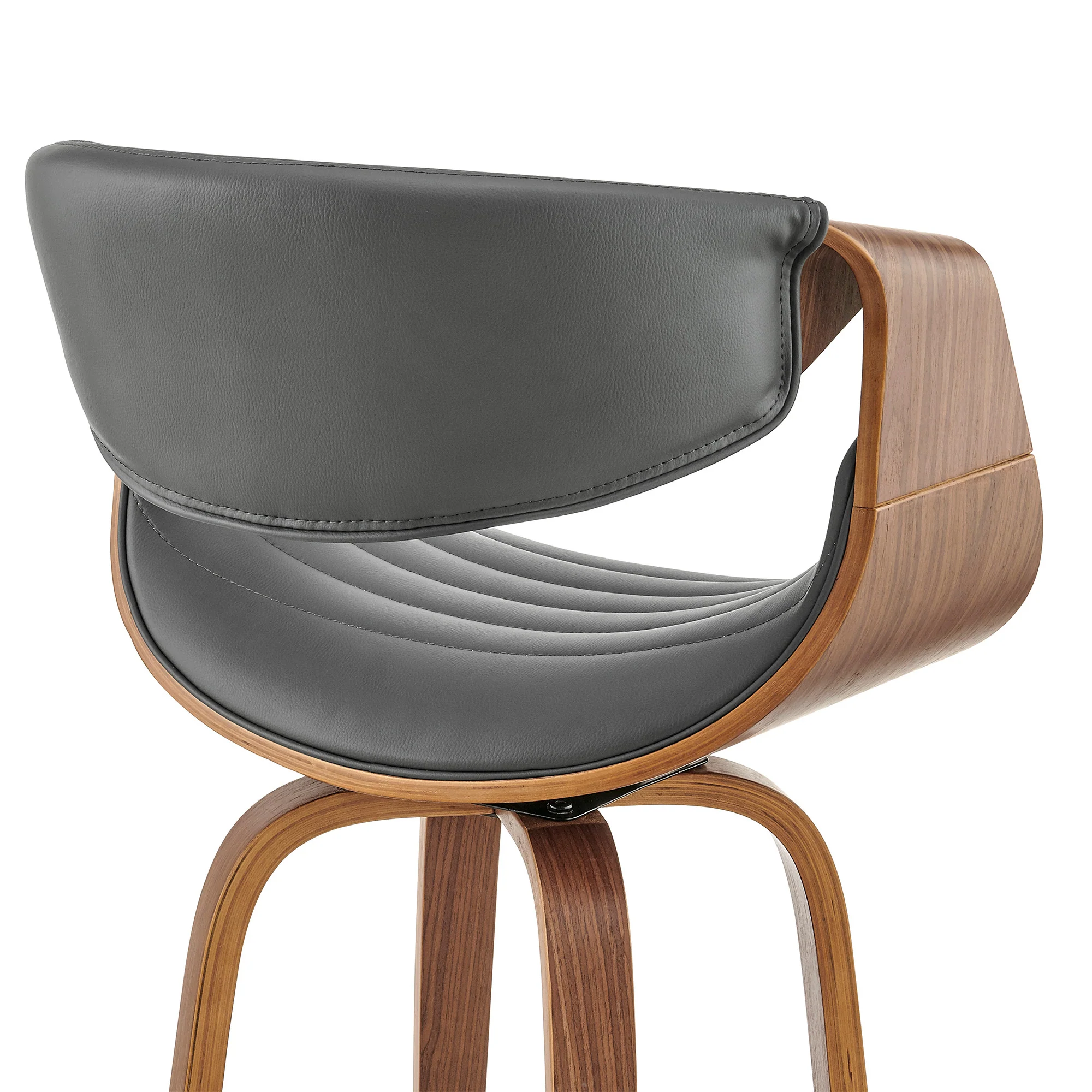 30" Grey Faux Leather and Walnut Wood Retro Chic Bar Stool By Homeroots - Image 8