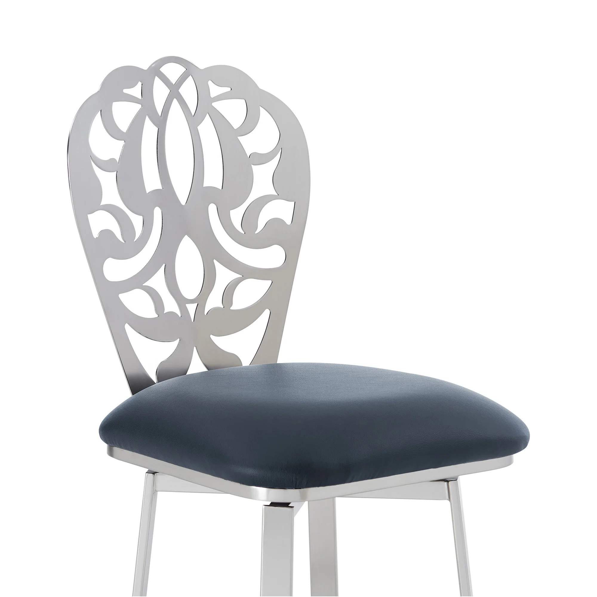 30" Grey Faux Leather Scroll Brushed Stainless Steel Swivel Bar Stool By Homeroots - Image 5