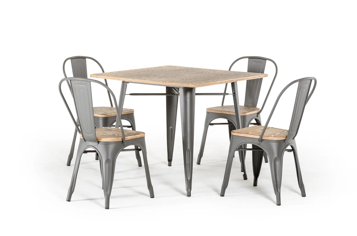 30' Grey Steel And Wood Square Dining Table By Homeroots - Image 3