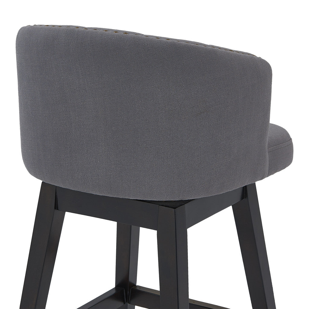 30" Grey Tufted Fabric and Dark Espresso Wood Swivel Bar Stool By Homeroots - Image 6