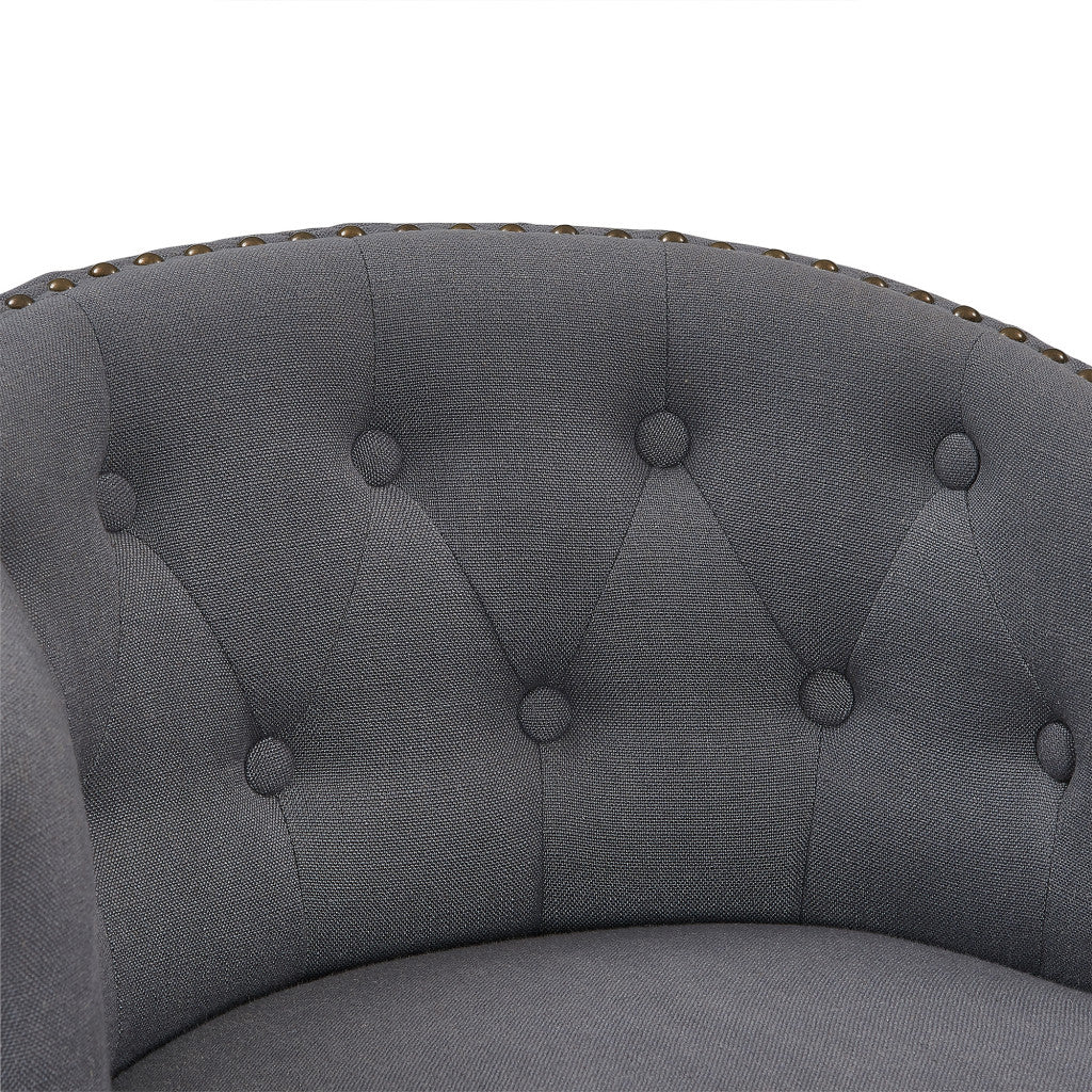 30" Grey Tufted Fabric and Dark Espresso Wood Swivel Bar Stool By Homeroots - Image 8
