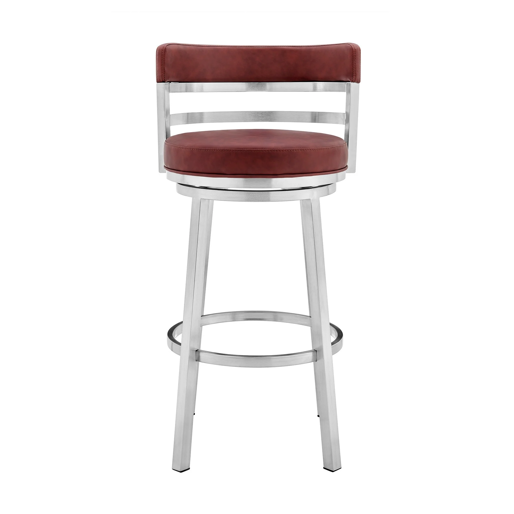 30 Inch Leatherette Counter Height Barstool, Silver and Red By Benzara - Image 2