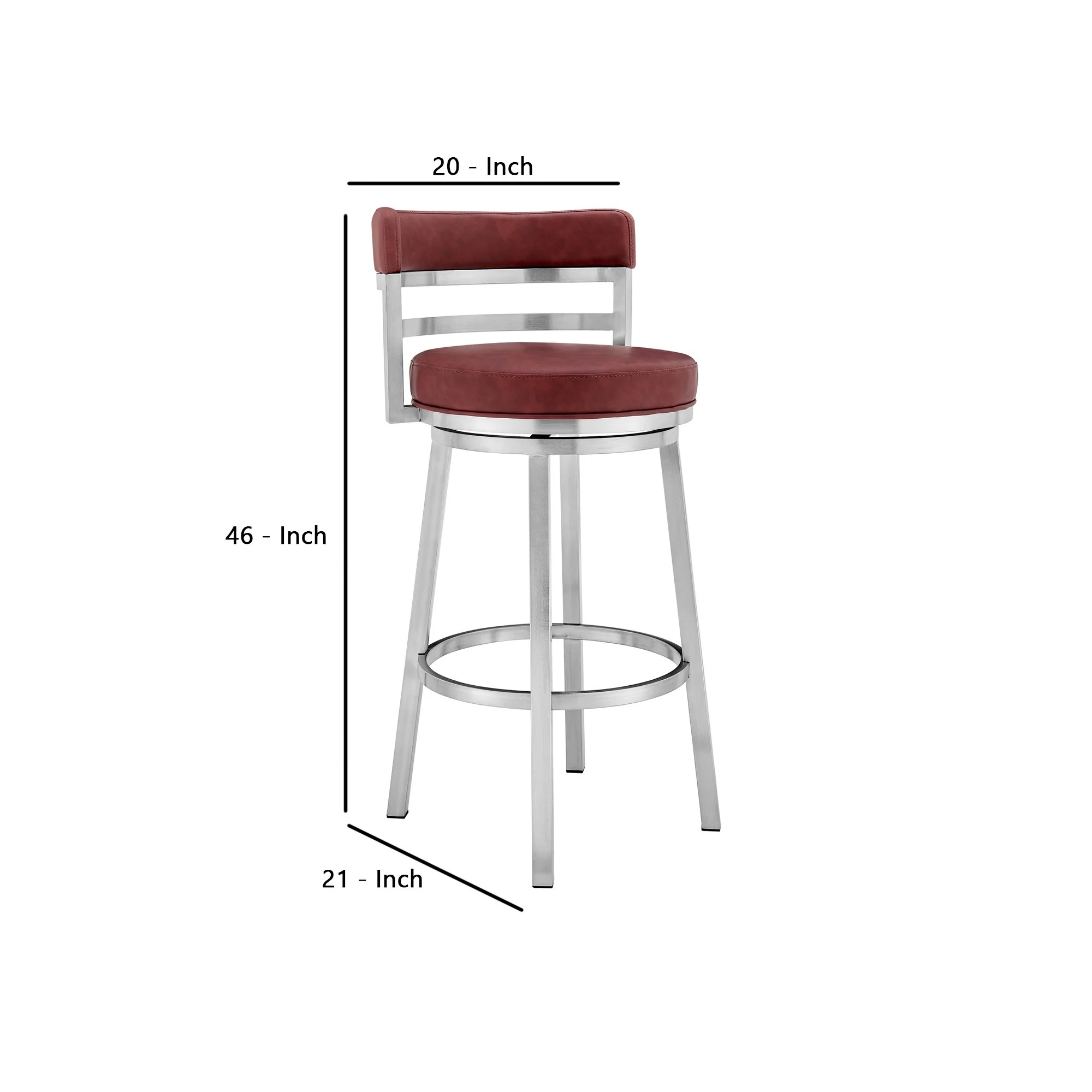 30 Inch Leatherette Counter Height Barstool, Silver and Red By Benzara - Image 3