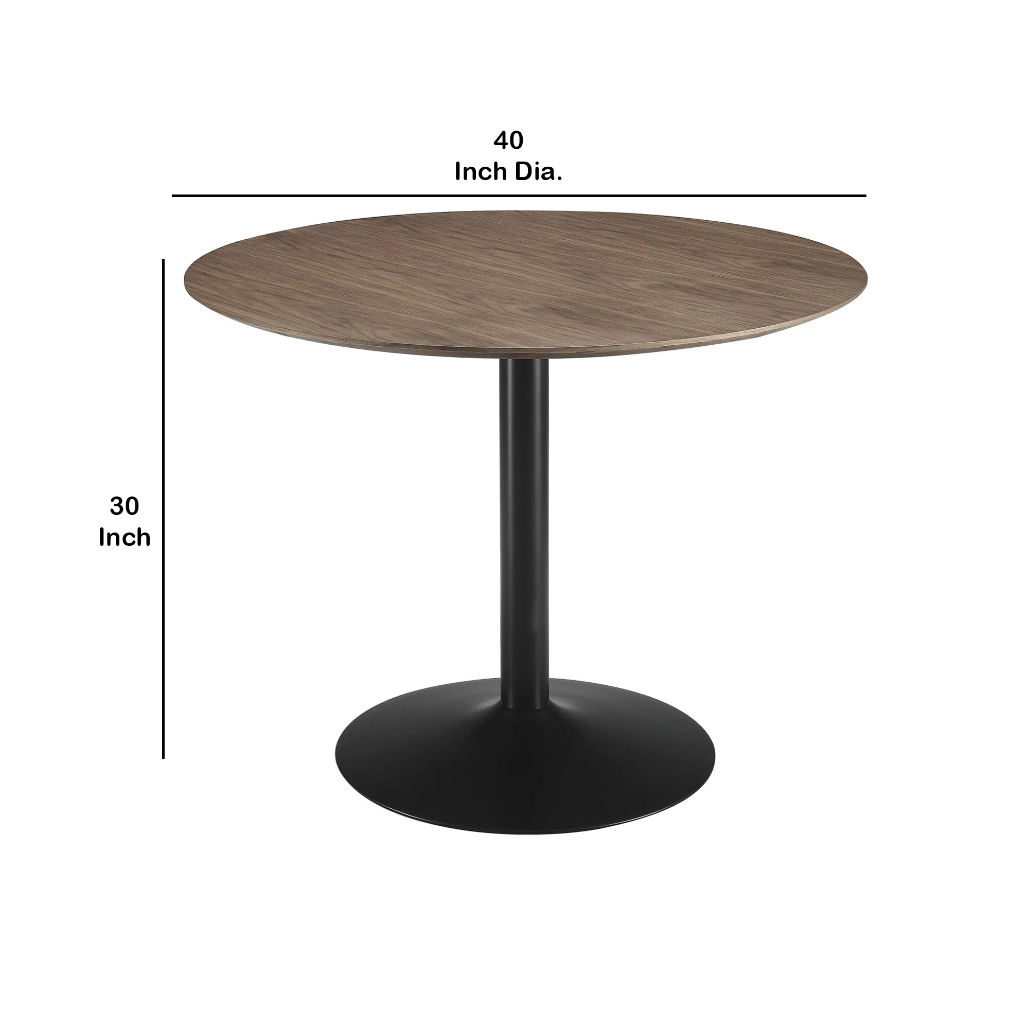 30 Inch Round Wooden Top Modern Dining Table, Black and Brown By Benzara - Image 5