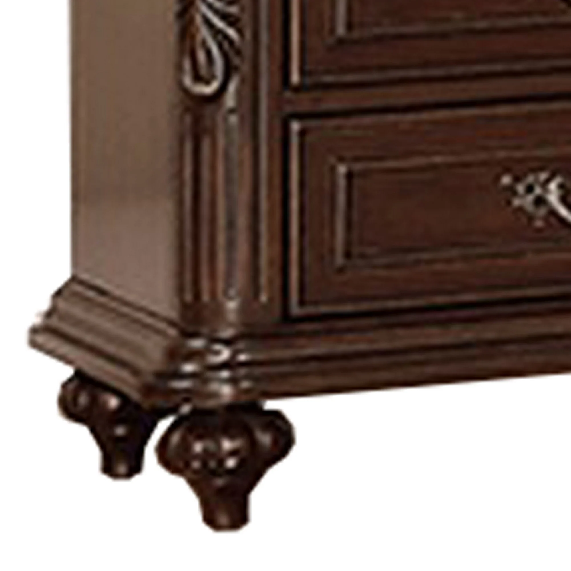 30 Inches 3 Drawer Engraved Wooden Nightstand, Brown By Benzara - Image 3