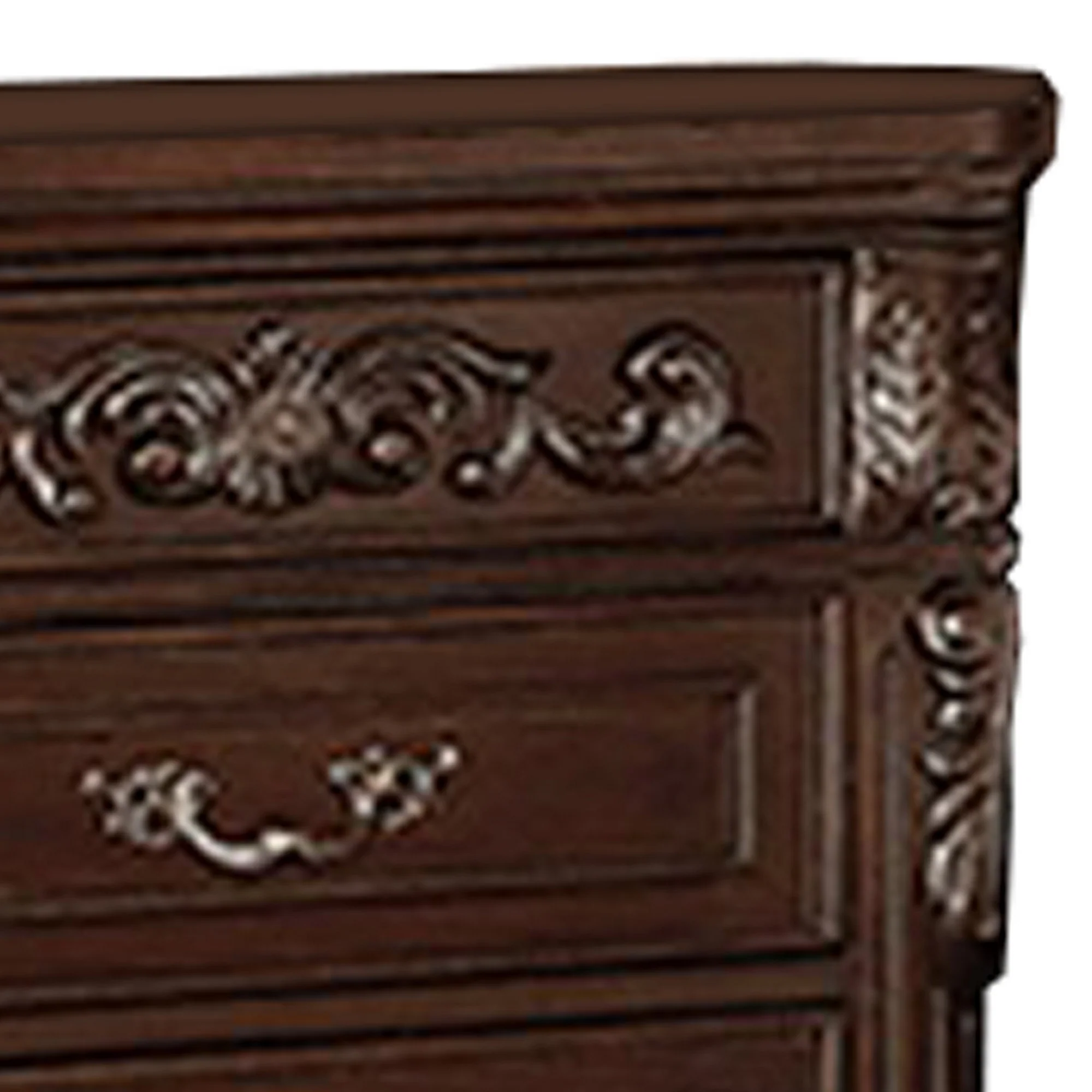 30 Inches 3 Drawer Engraved Wooden Nightstand, Brown By Benzara - Image 4