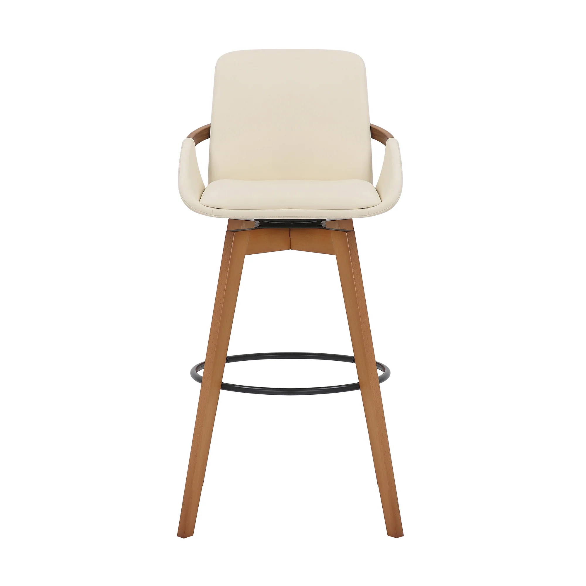 30 Inches Leatherette Swivel Barstool Cream And Brown By Benzara - Image 2