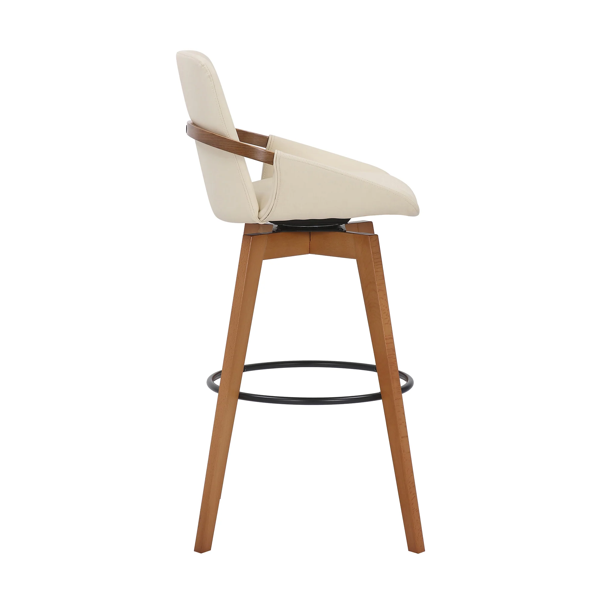 30 Inches Leatherette Swivel Barstool Cream And Brown By Benzara - Image 3