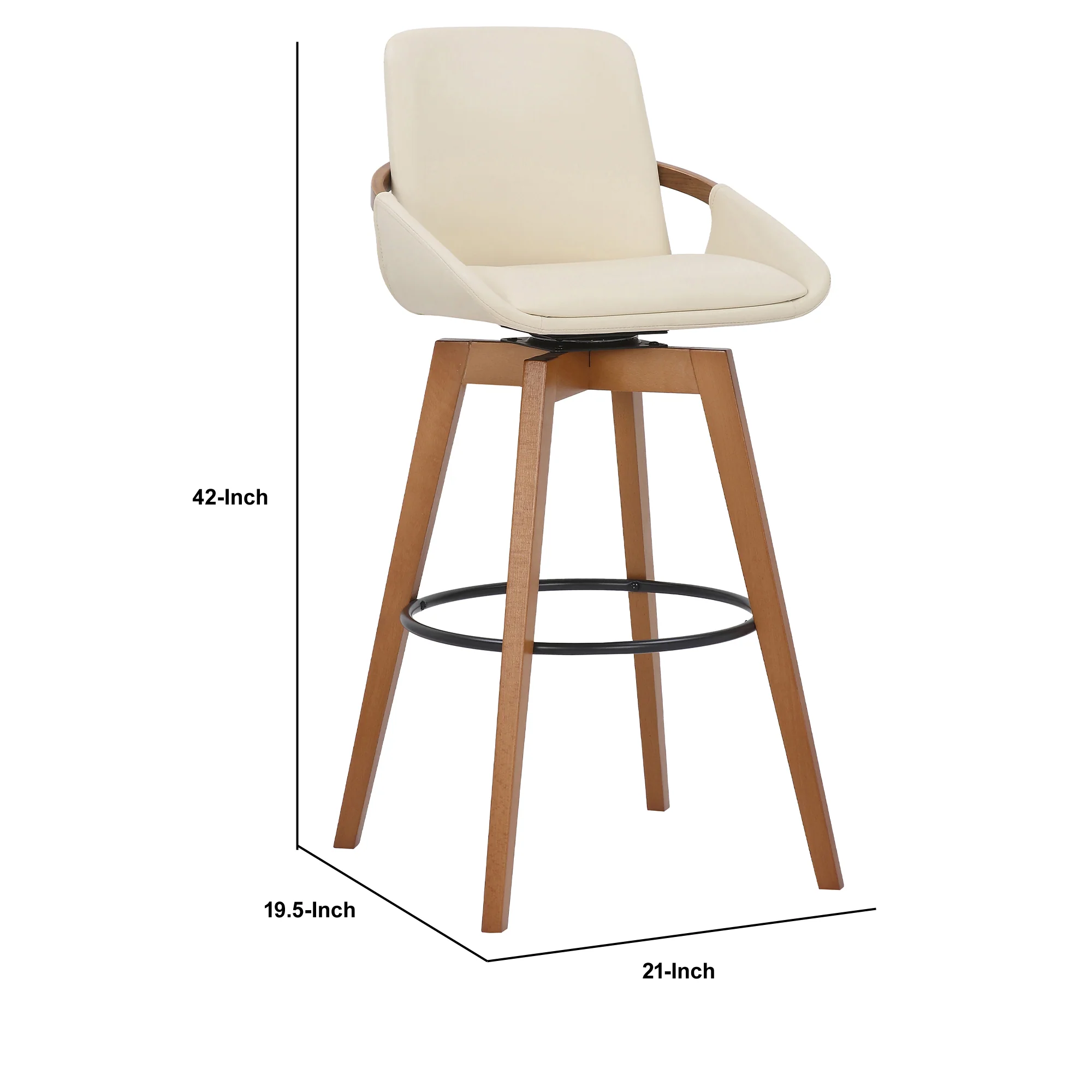 30 Inches Leatherette Swivel Barstool Cream And Brown By Benzara - Image 5