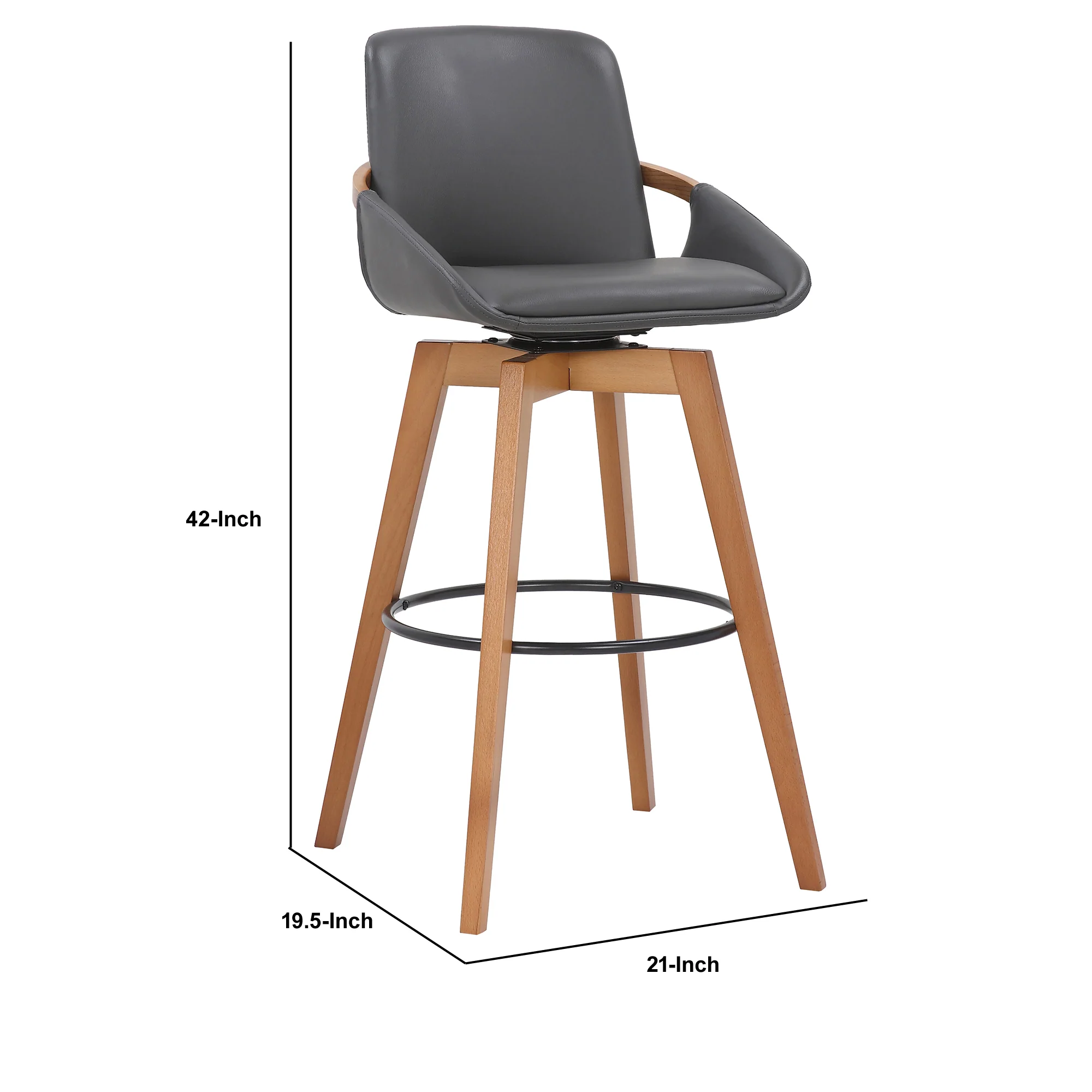 30 Inches Leatherette Swivel Barstool Gray And Brown By Benzara - Image 5