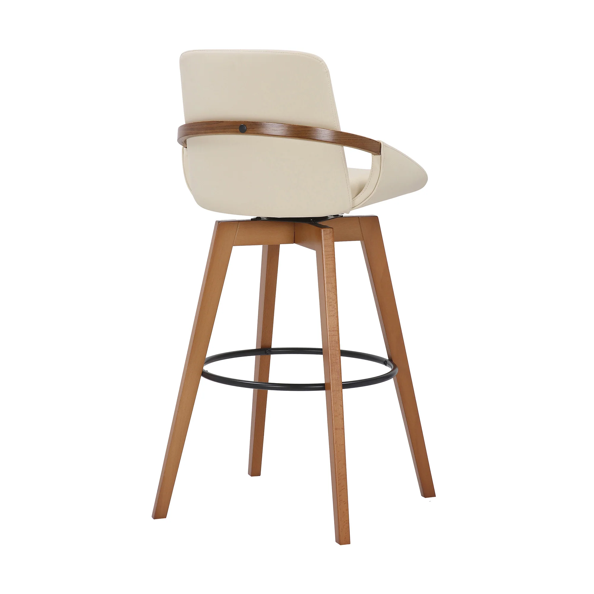 30" Luxurious Cream Faux Leather and Walnut Swivel Bar Stool By Homeroots - Image 5