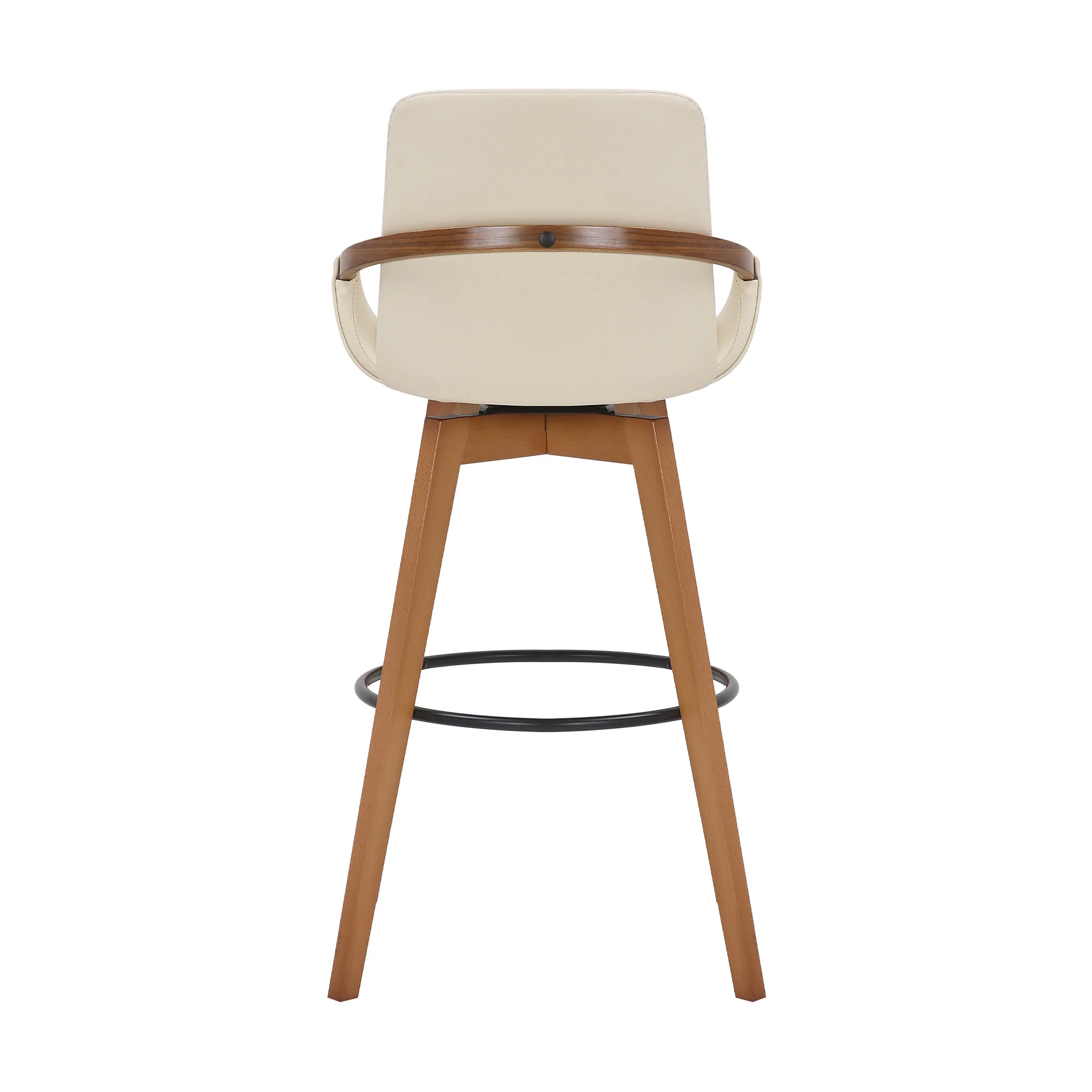 30" Luxurious Cream Faux Leather and Walnut Swivel Bar Stool By Homeroots - Image 6