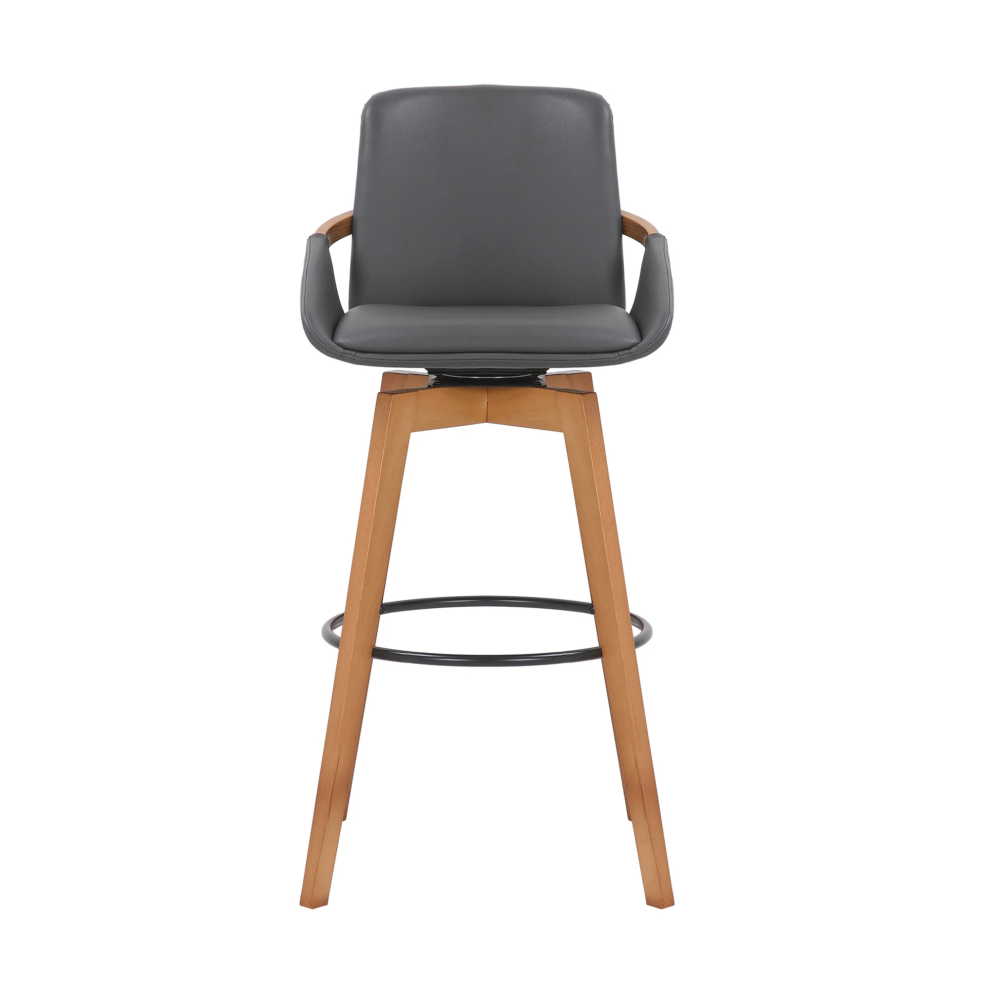 30" Luxurious Grey Faux and Walnut Wood Swivel Bar Stool By Homeroots - Image 3