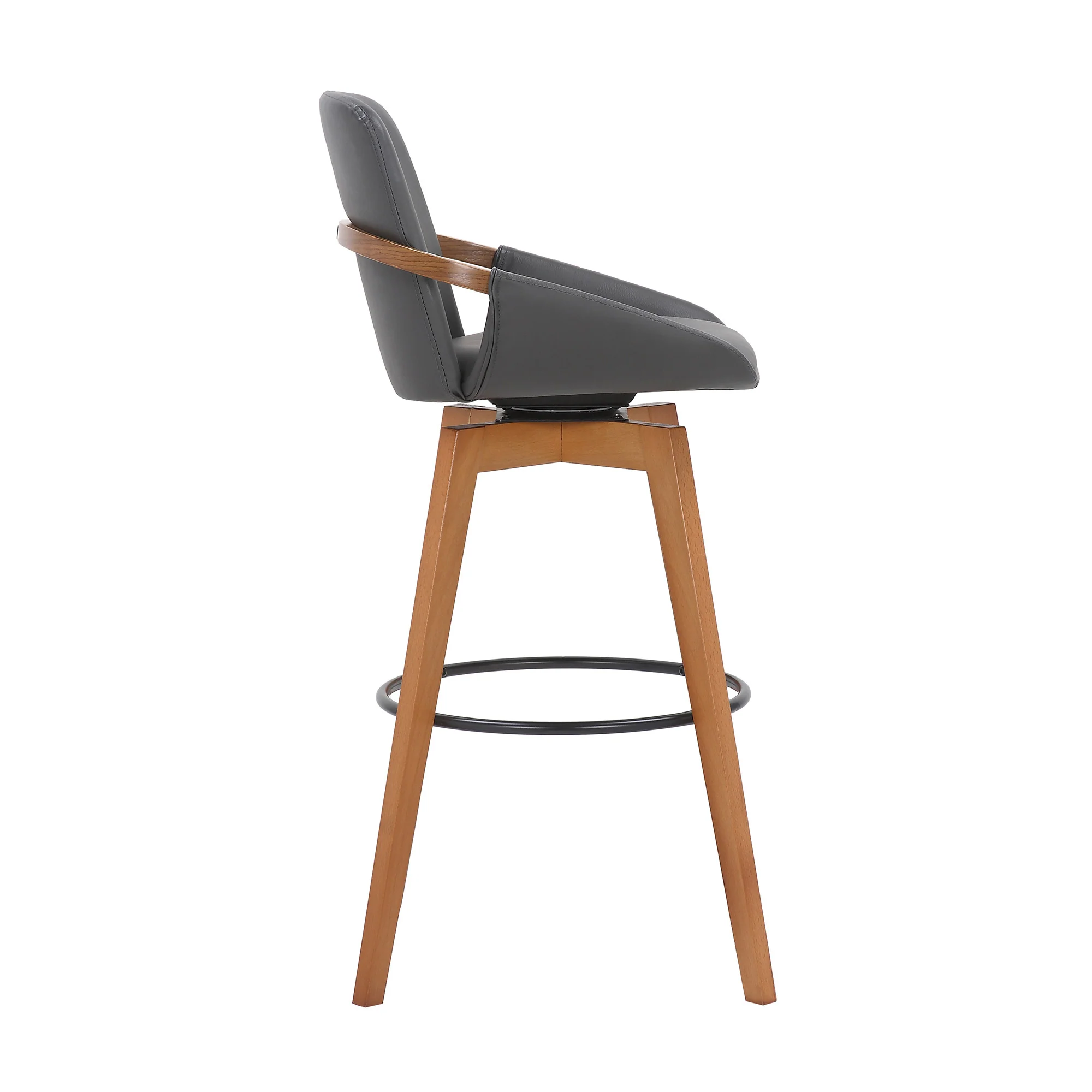 30" Luxurious Grey Faux and Walnut Wood Swivel Bar Stool By Homeroots - Image 4