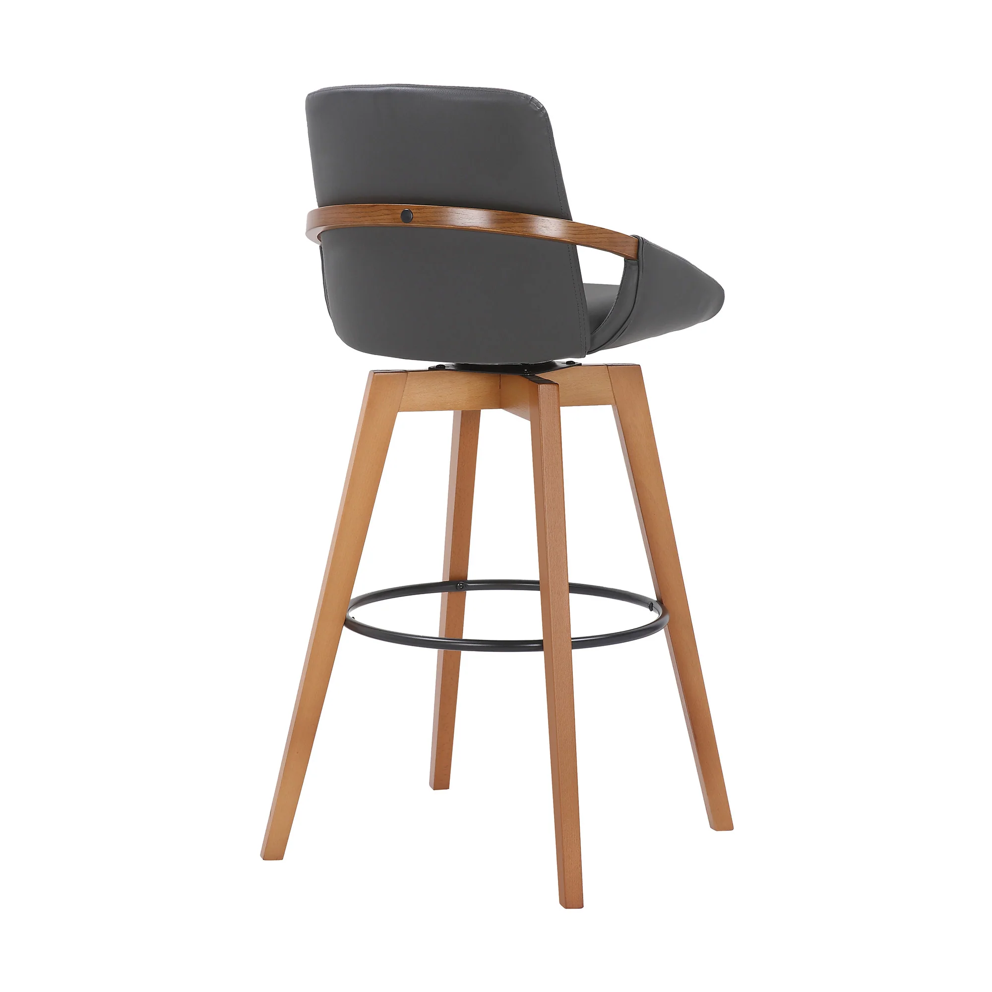 30" Luxurious Grey Faux and Walnut Wood Swivel Bar Stool By Homeroots - Image 5