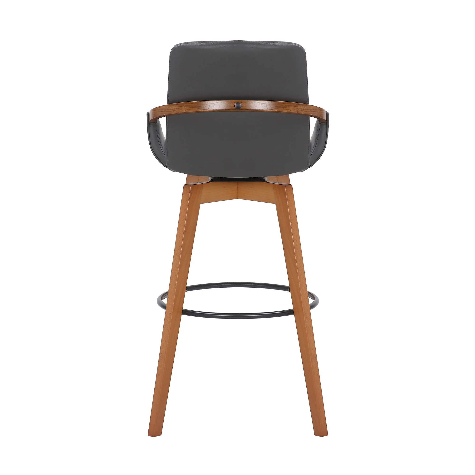 30" Luxurious Grey Faux and Walnut Wood Swivel Bar Stool By Homeroots - Image 6