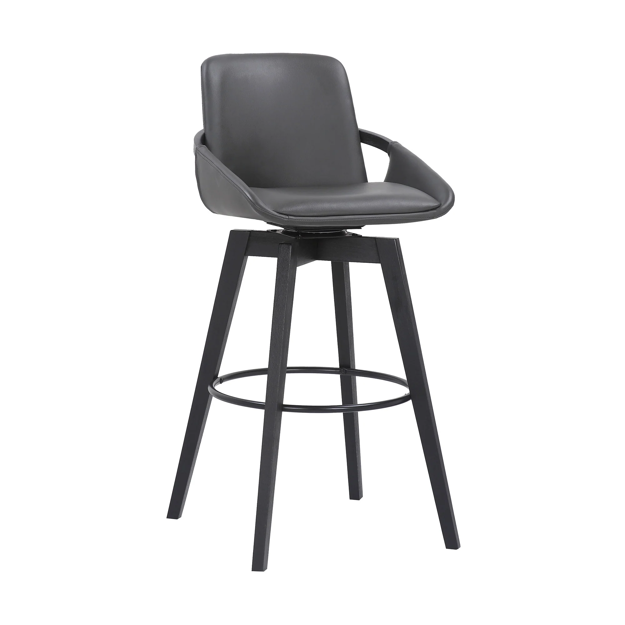30" Luxurious Grey Faux Leather and Black Wood Swivel Bar Stool By Homeroots - Image 2