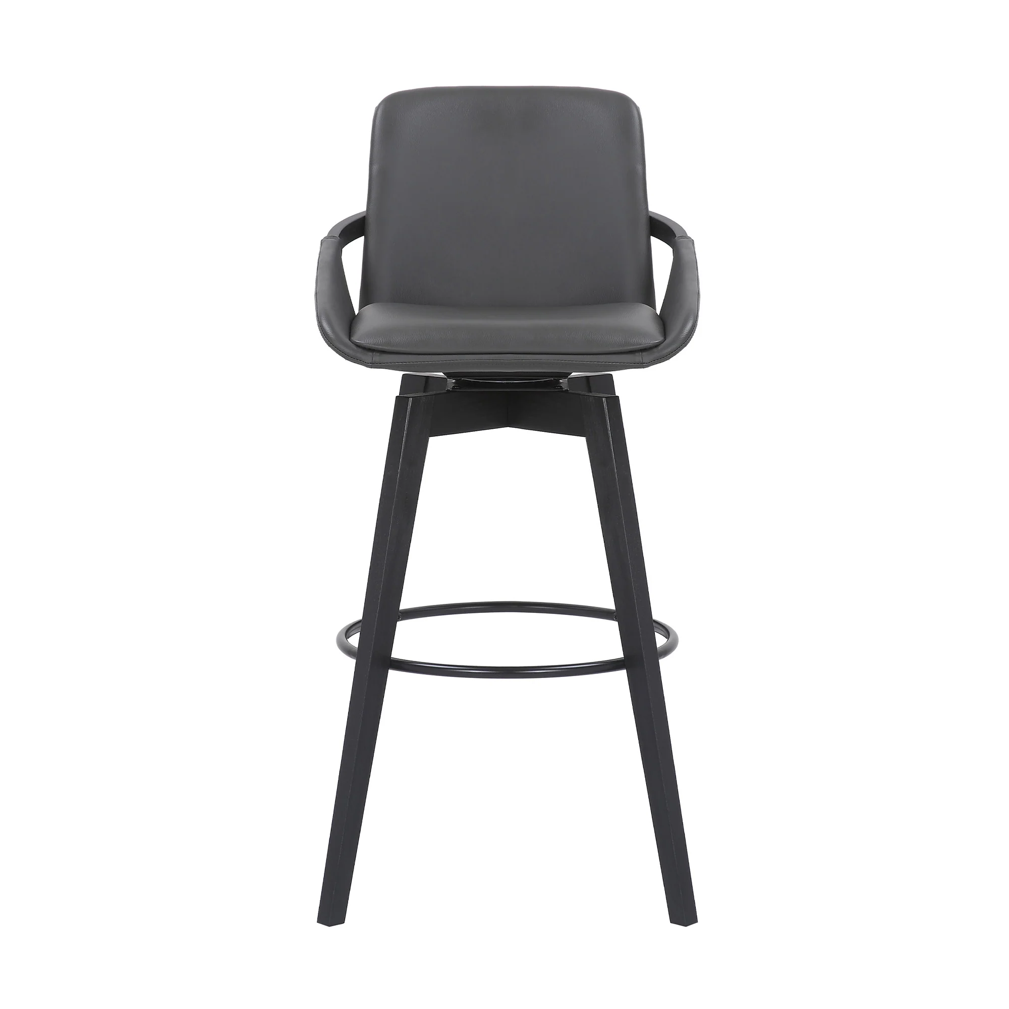 30" Luxurious Grey Faux Leather and Black Wood Swivel Bar Stool By Homeroots - Image 3