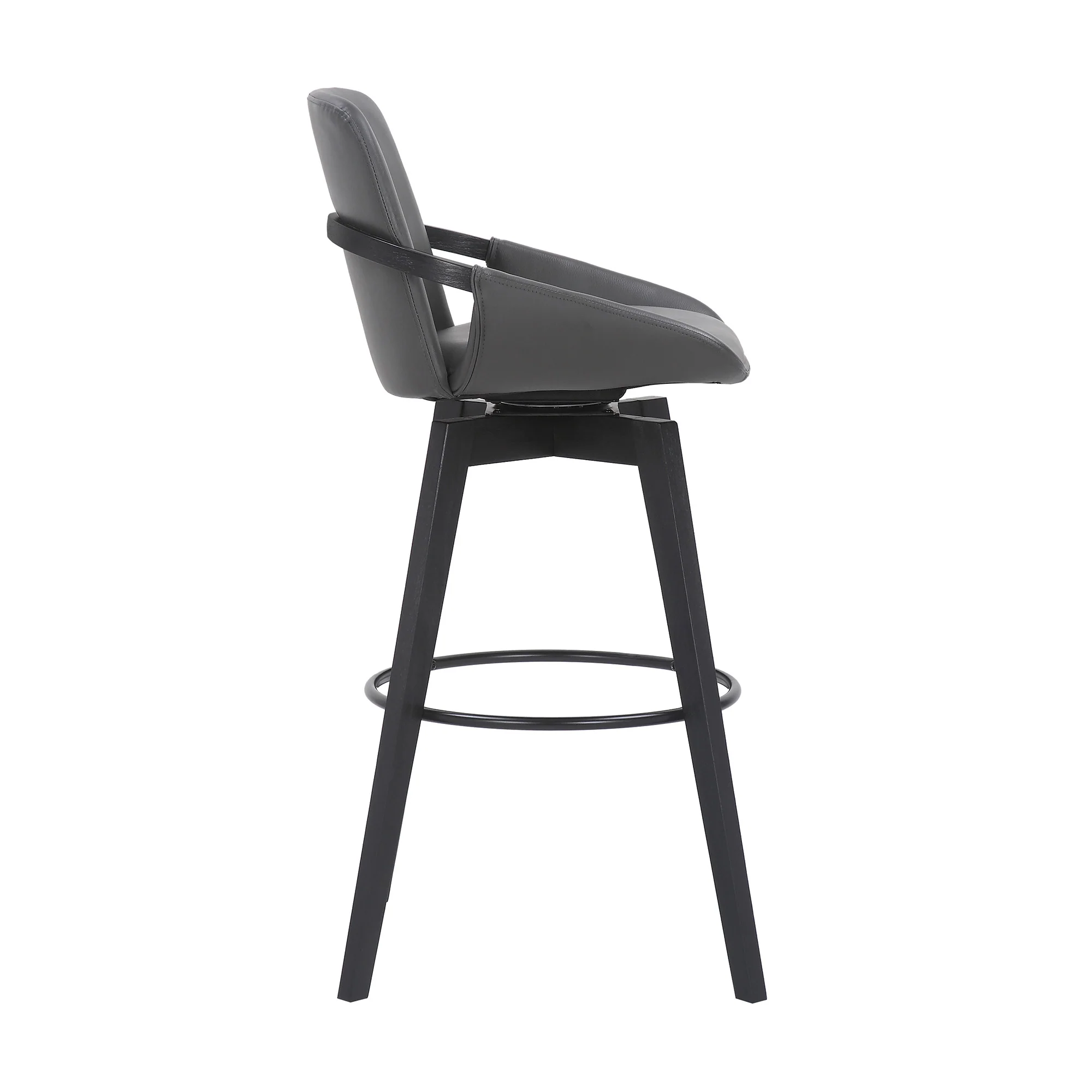30" Luxurious Grey Faux Leather and Black Wood Swivel Bar Stool By Homeroots - Image 4