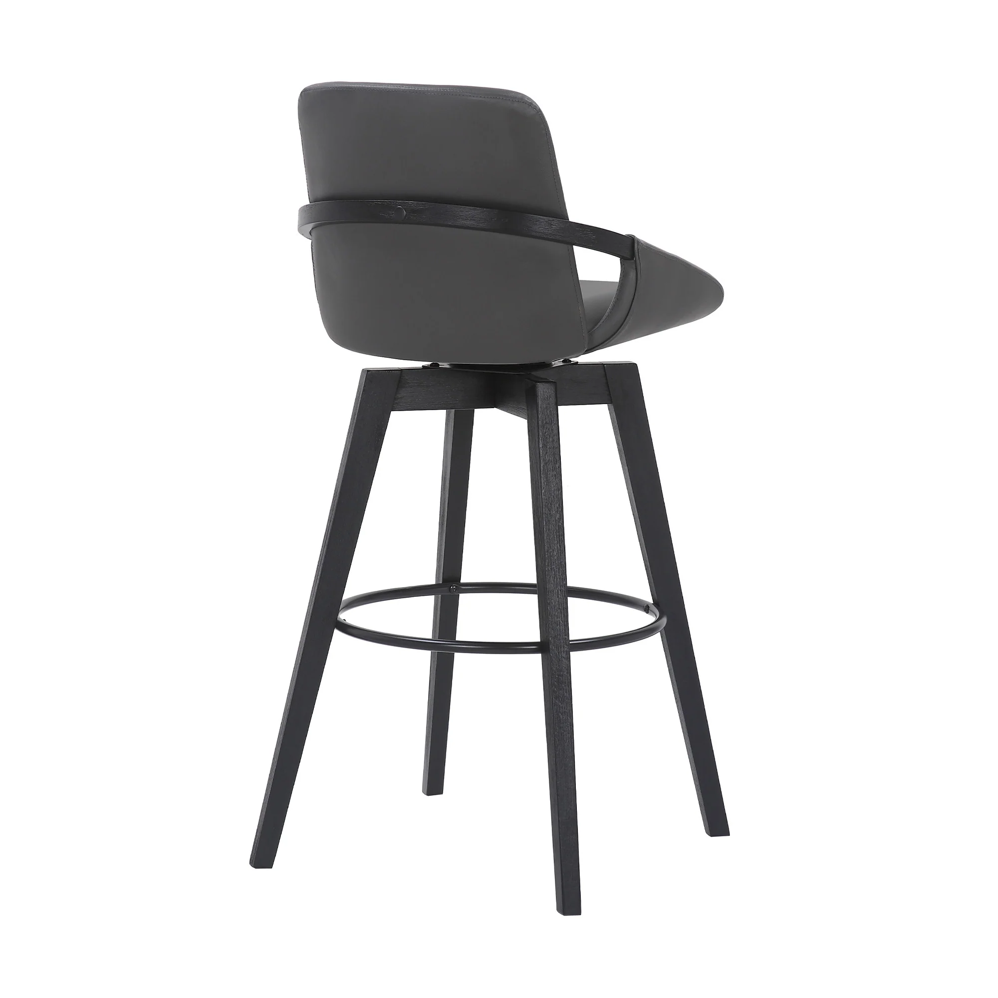 30" Luxurious Grey Faux Leather and Black Wood Swivel Bar Stool By Homeroots - Image 5