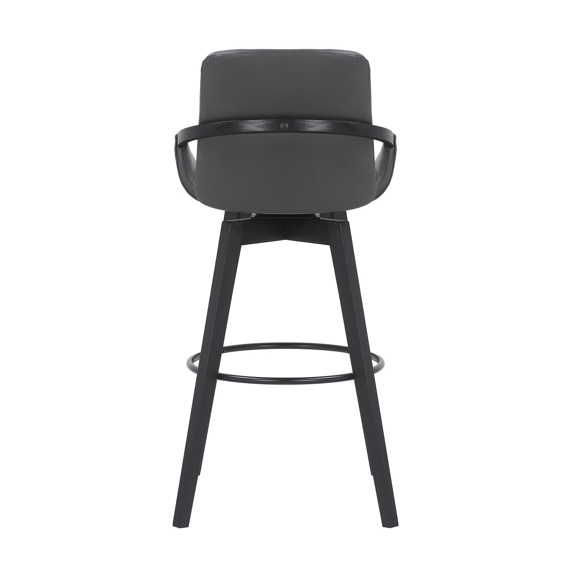 30" Luxurious Grey Faux Leather and Black Wood Swivel Bar Stool By Homeroots - Image 6