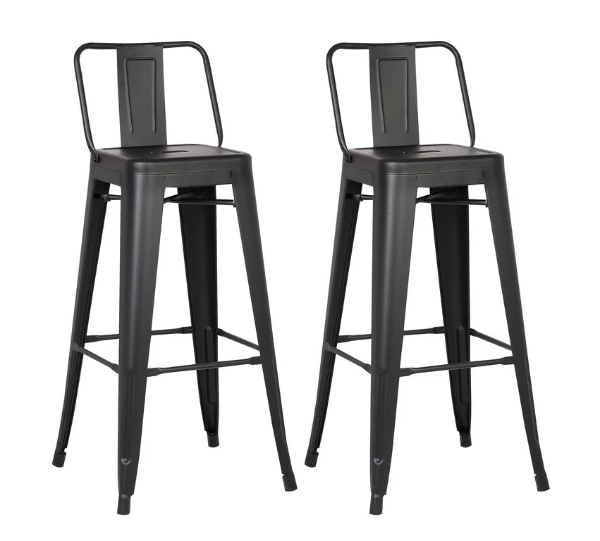 30" Matte Black Metal Barstool with Back In A Set of 2 By Homeroots - Image 3