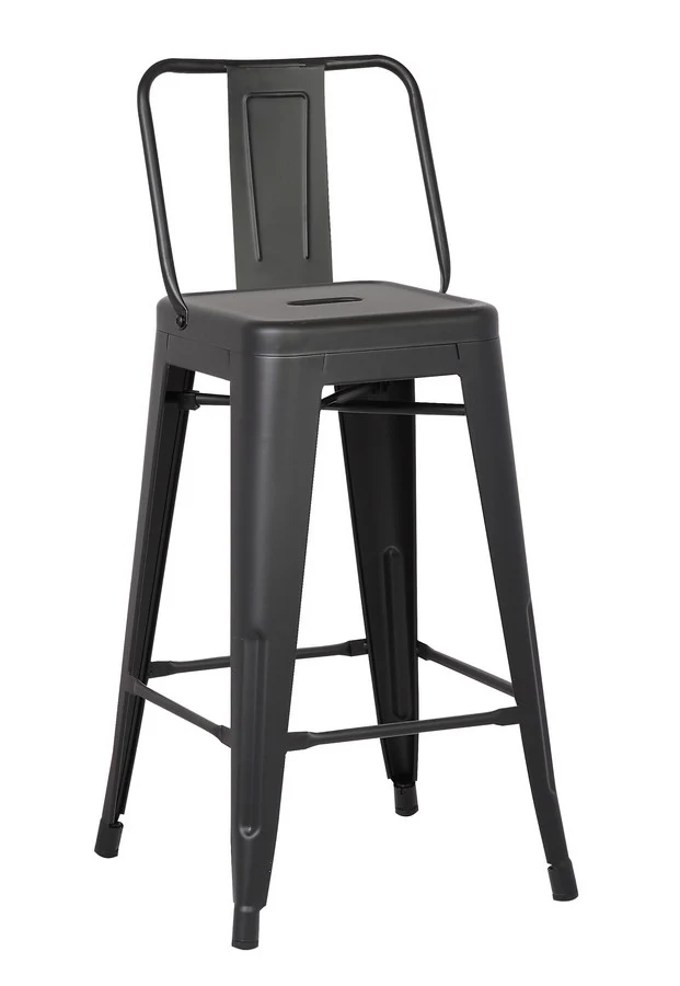 30" Matte Black Metal Barstool with Back In A Set of 2 By Homeroots - Image 4