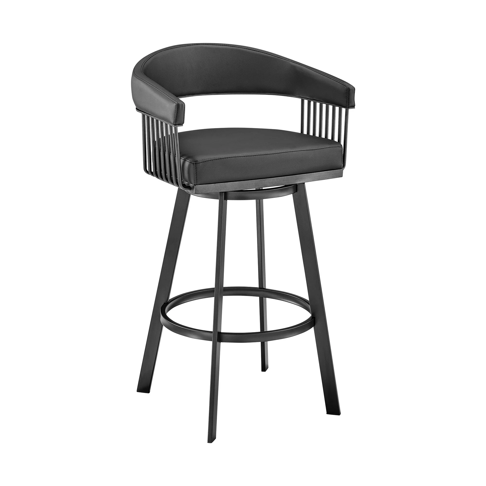 30" Mod Black Faux Leather Black Finish Swivel Bar Stool By Homeroots - Image 2