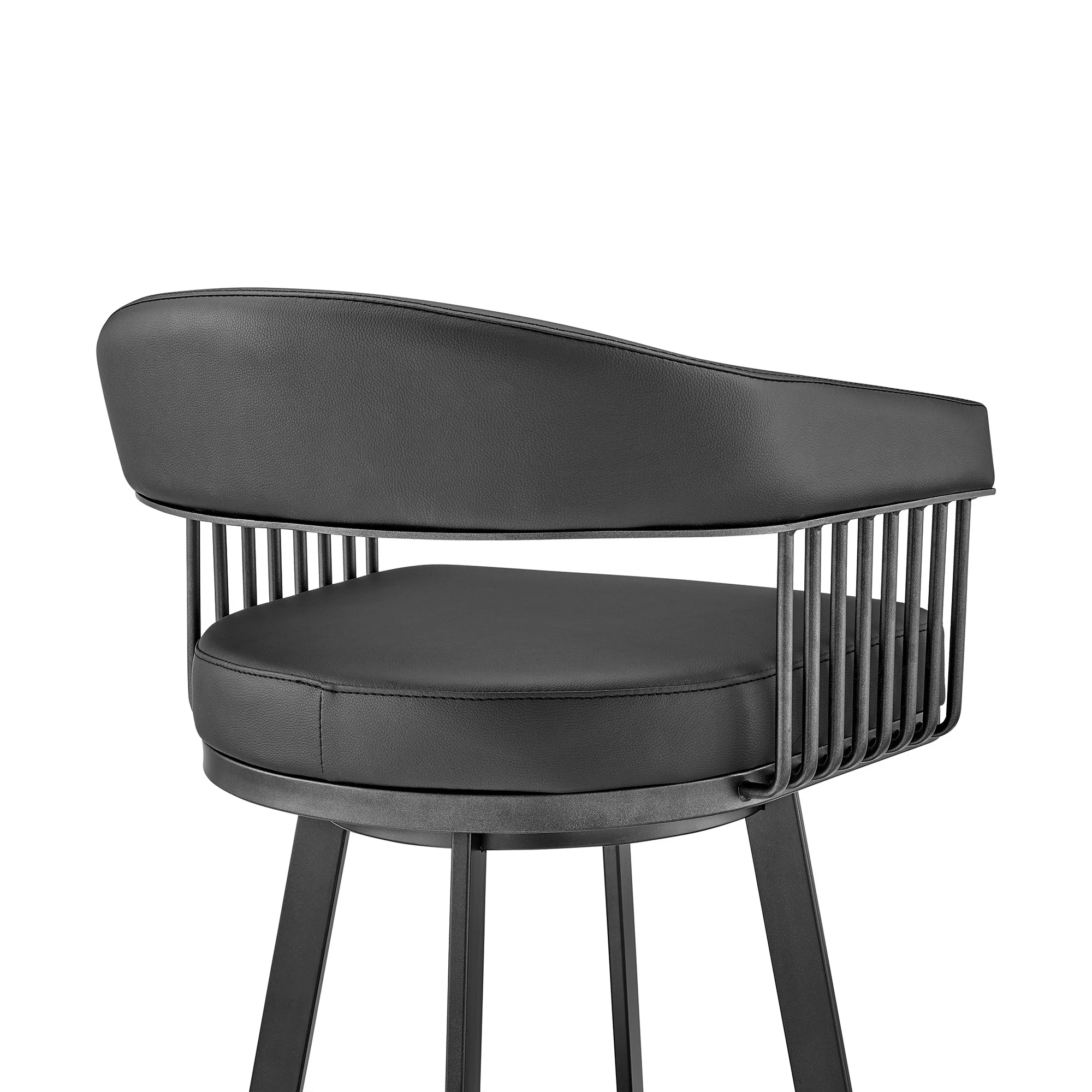 30" Mod Black Faux Leather Black Finish Swivel Bar Stool By Homeroots - Image 8