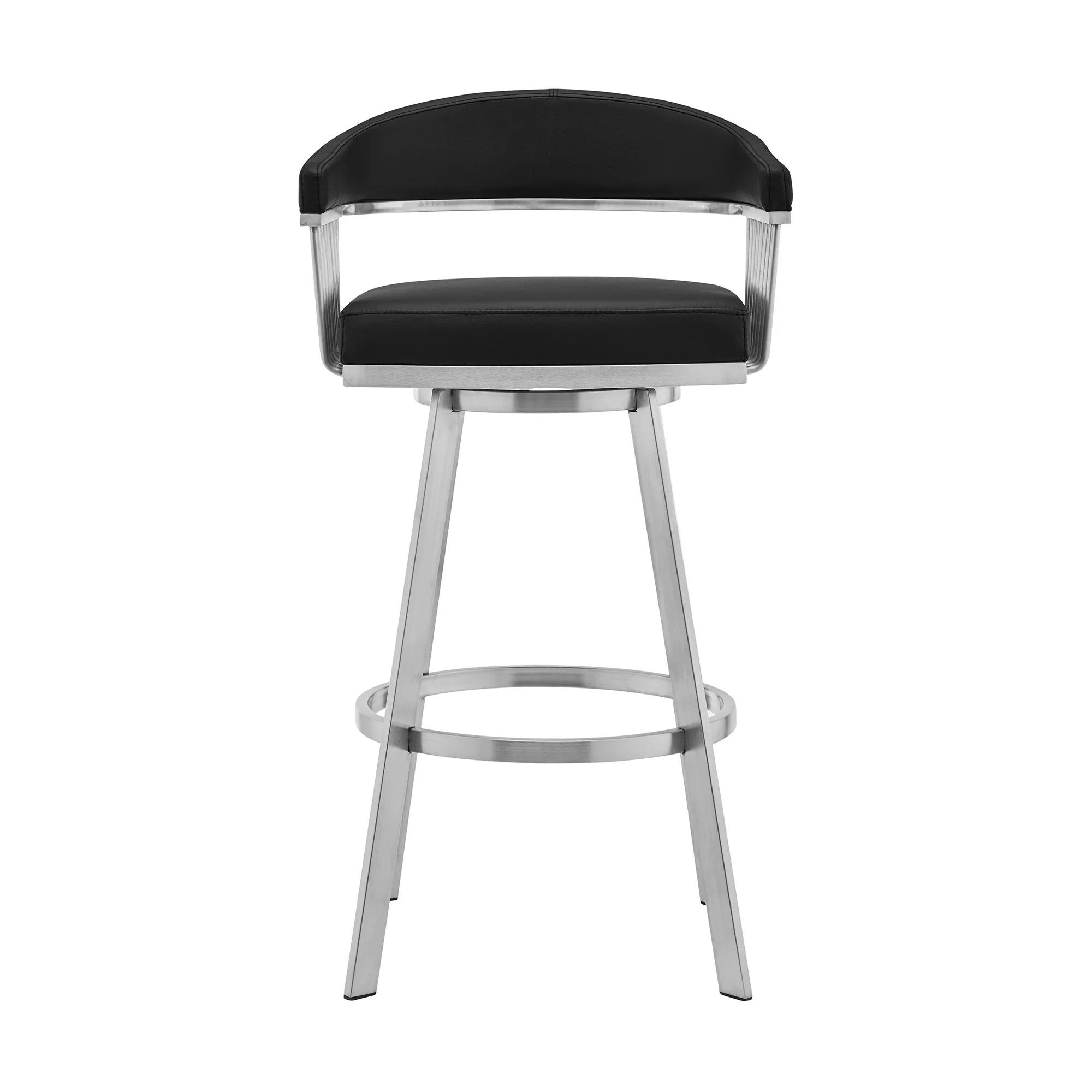30" Mod Black Faux Leather Brushed Silver Finish Swivel Bar Stool By Homeroots - Image 3