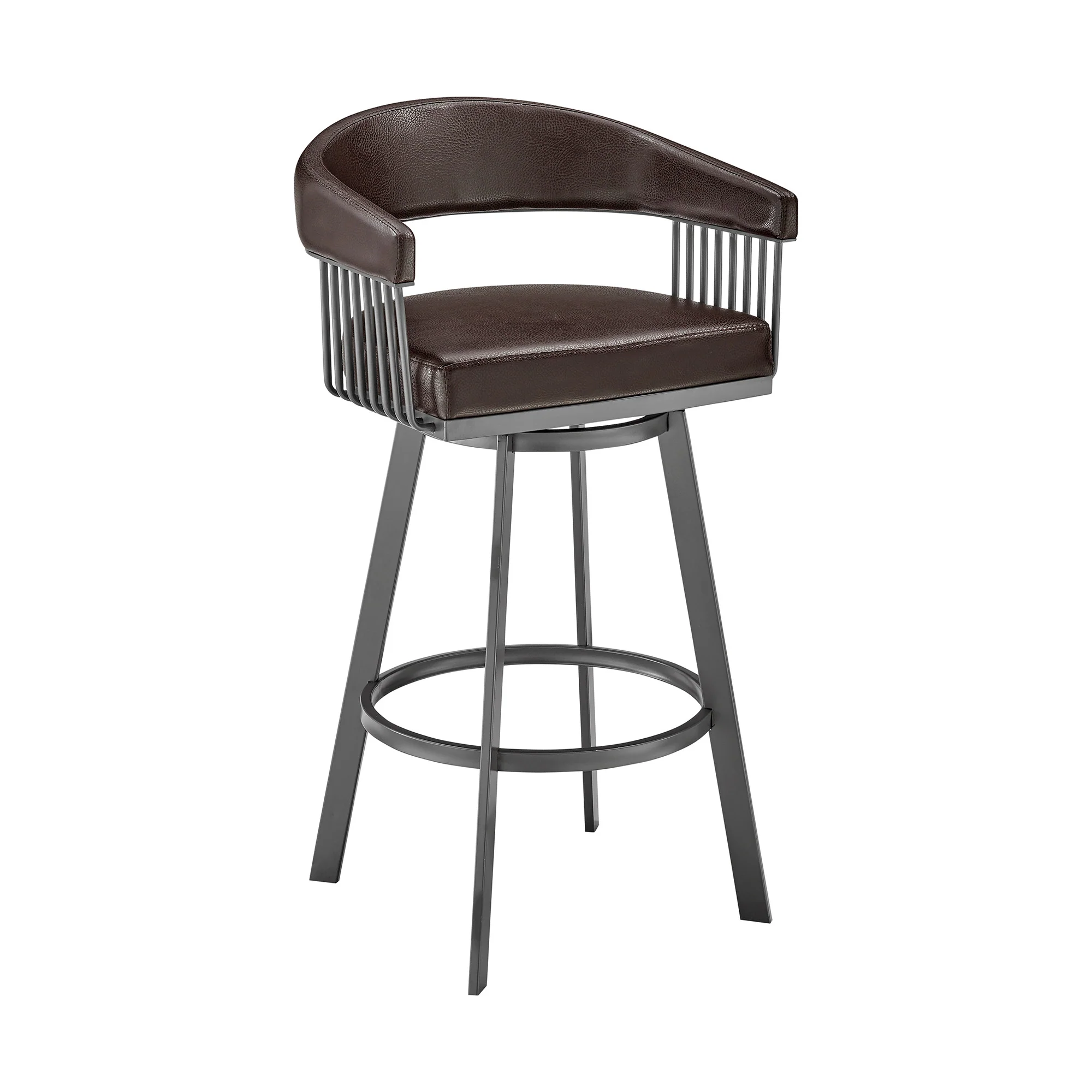 30" Mod Chocolate Faux Leather Java Brown Finish Swivel Bar Stool By Homeroots - Image 2