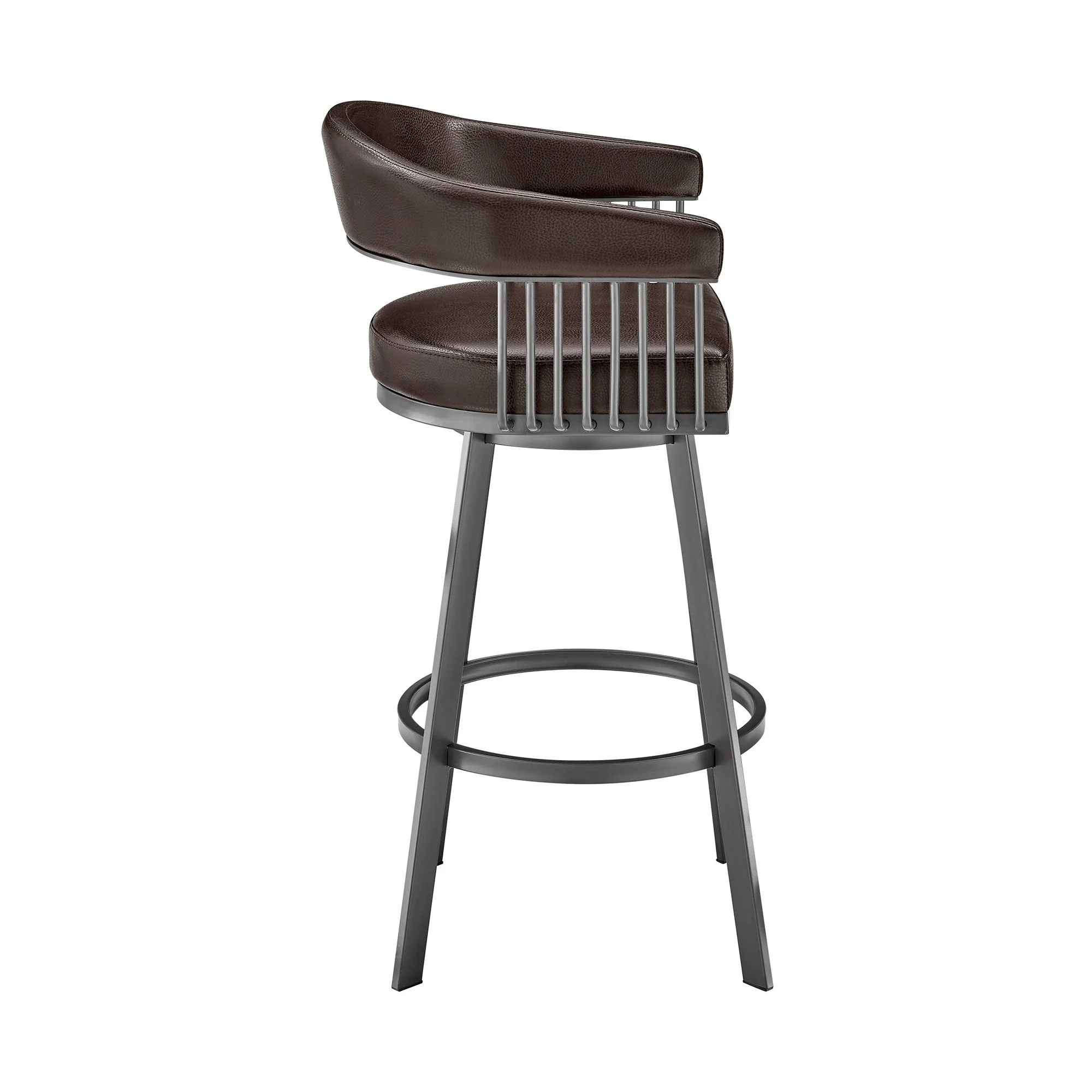30" Mod Chocolate Faux Leather Java Brown Finish Swivel Bar Stool By Homeroots - Image 4