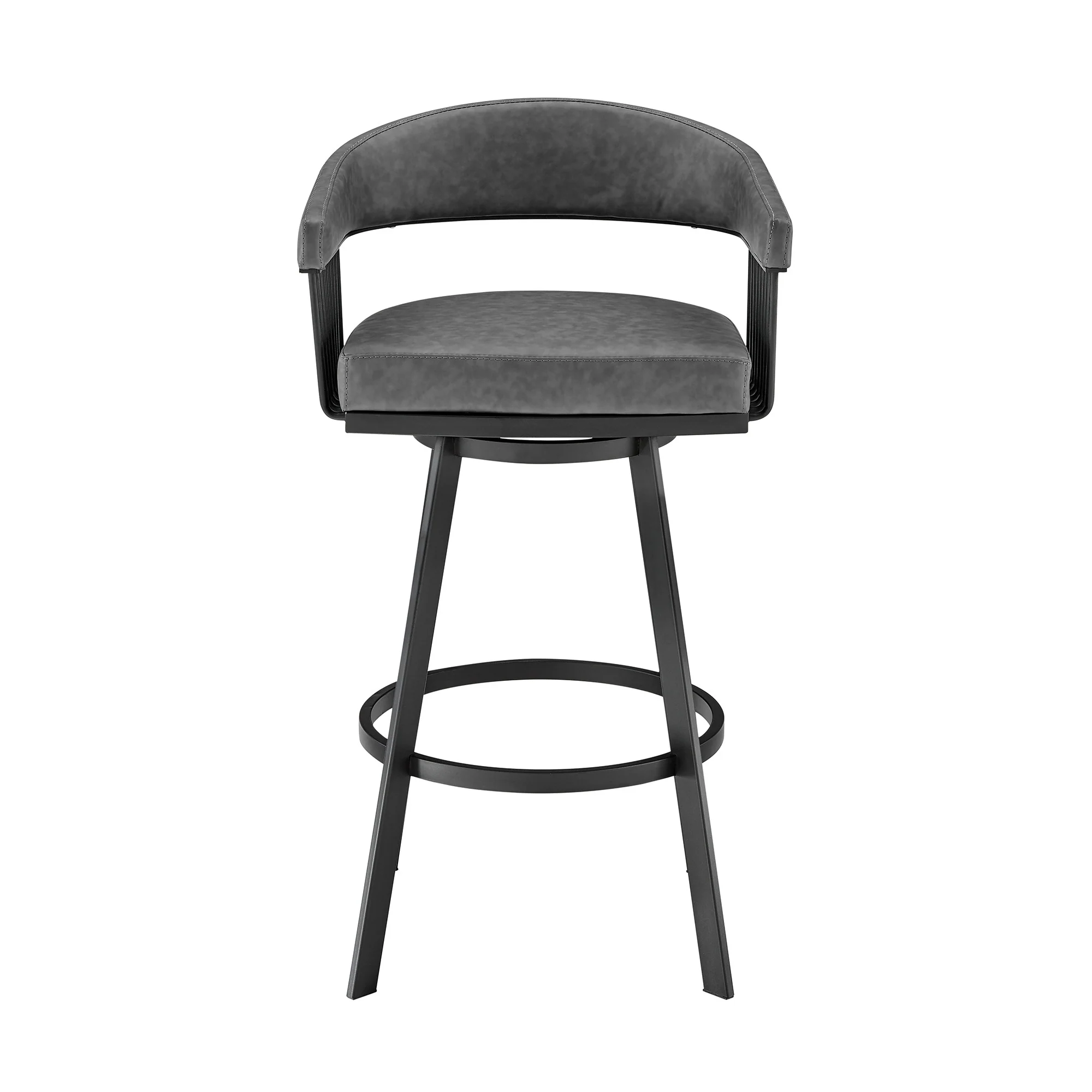 30" Mod Gray Faux Leather Black Finish Swivel Bar Stool By Homeroots - Image 3