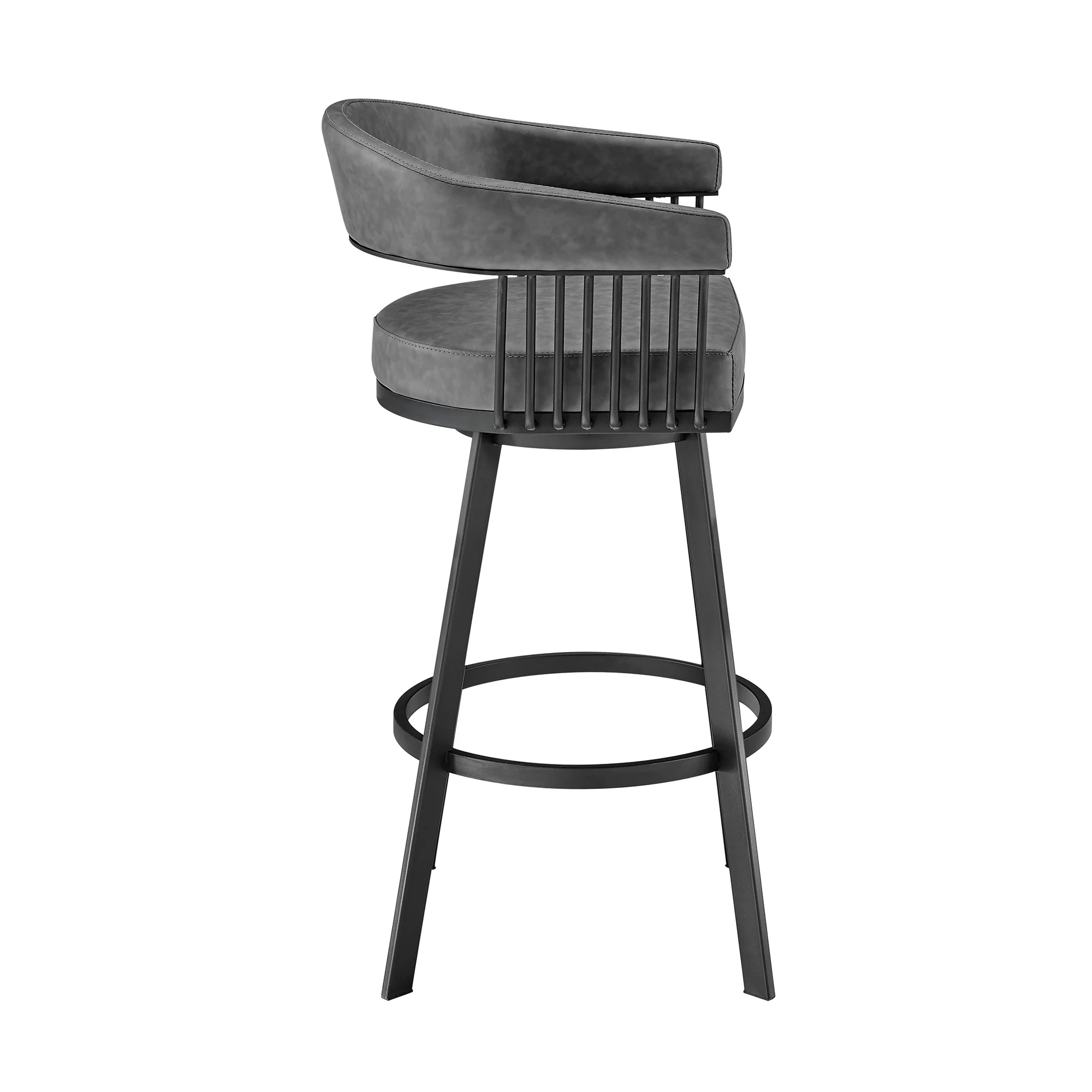 30" Mod Gray Faux Leather Black Finish Swivel Bar Stool By Homeroots - Image 4