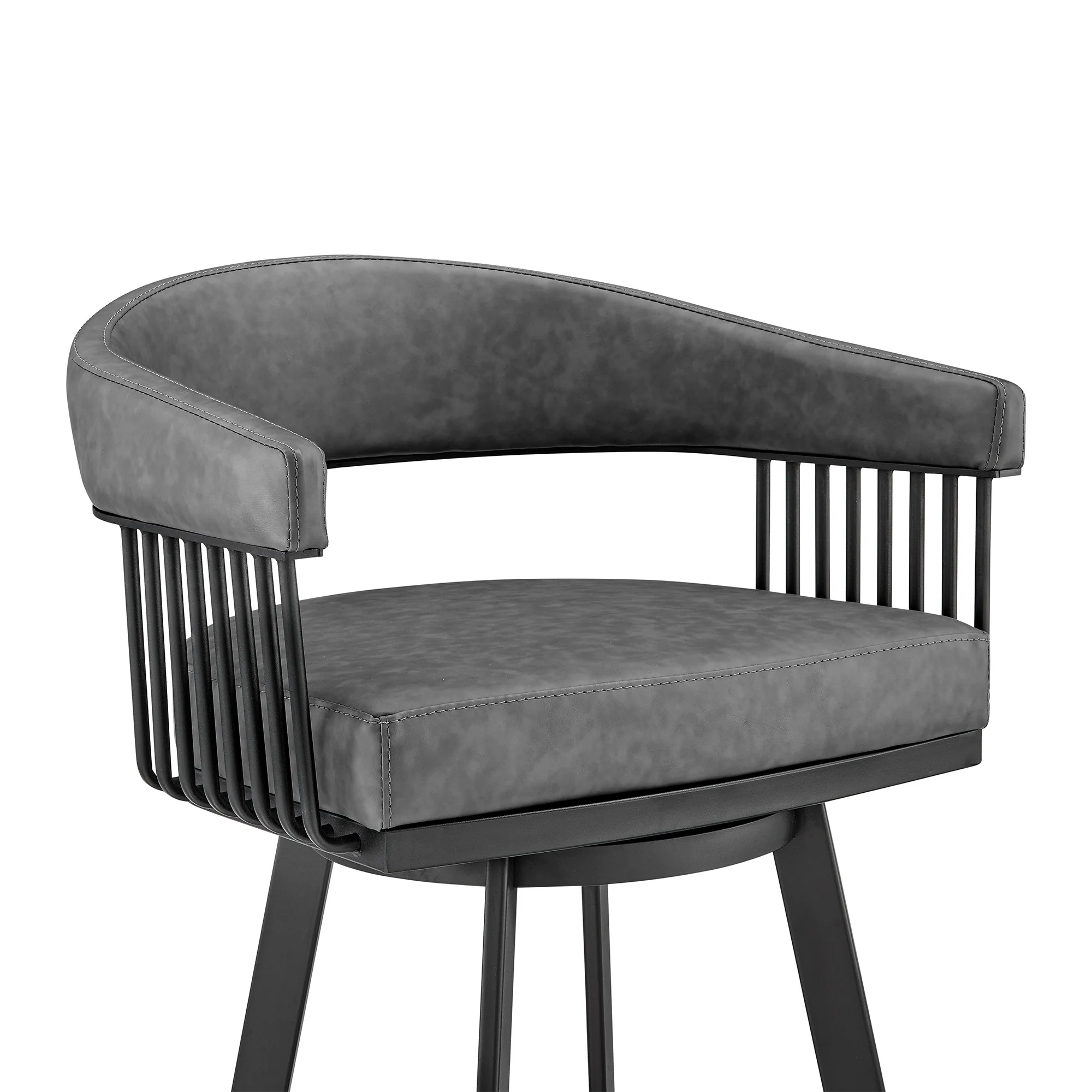 30" Mod Gray Faux Leather Black Finish Swivel Bar Stool By Homeroots - Image 7