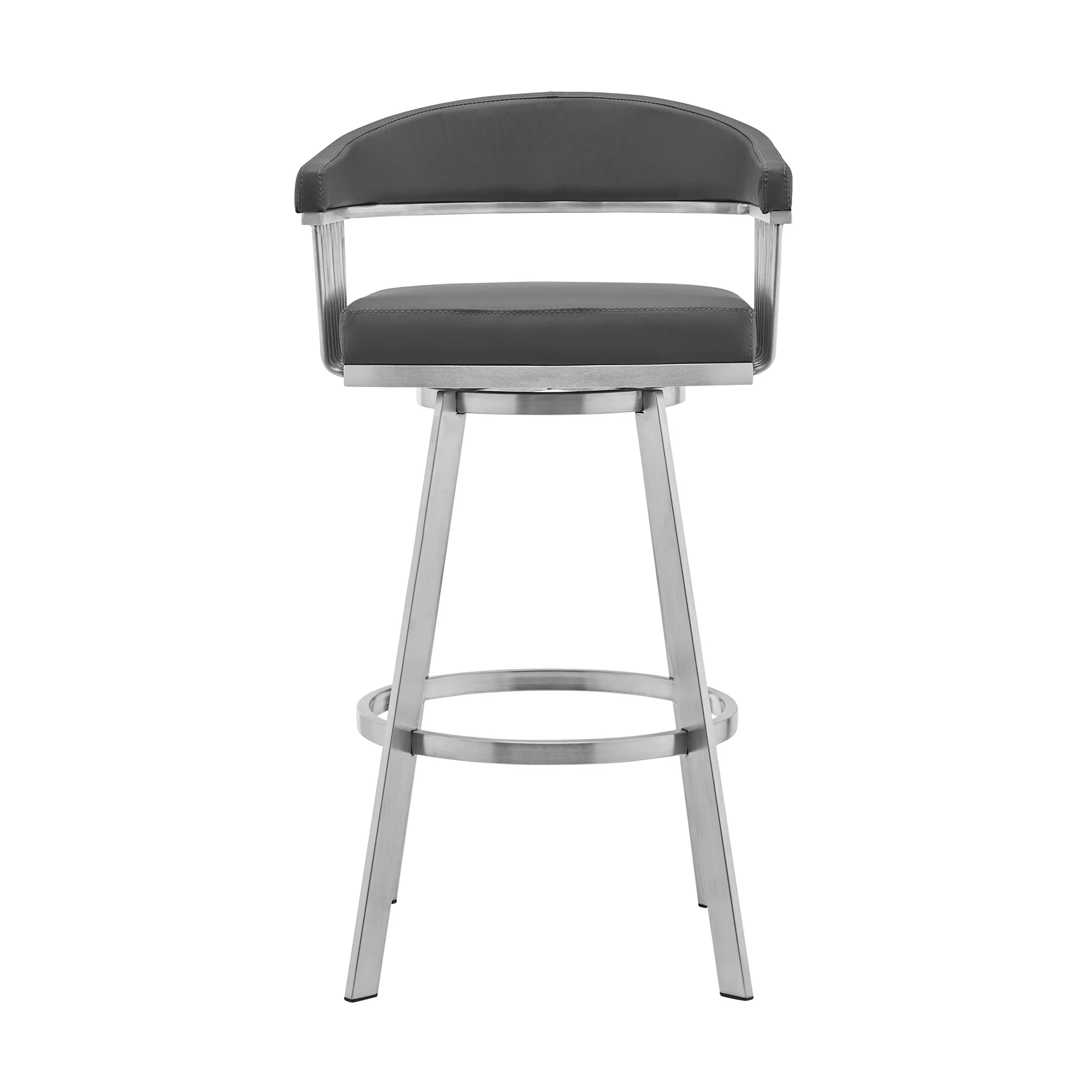 30" Mod Grey Faux Leather Brushed Silver Finish Swivel Bar Stool By Homeroots - Image 3