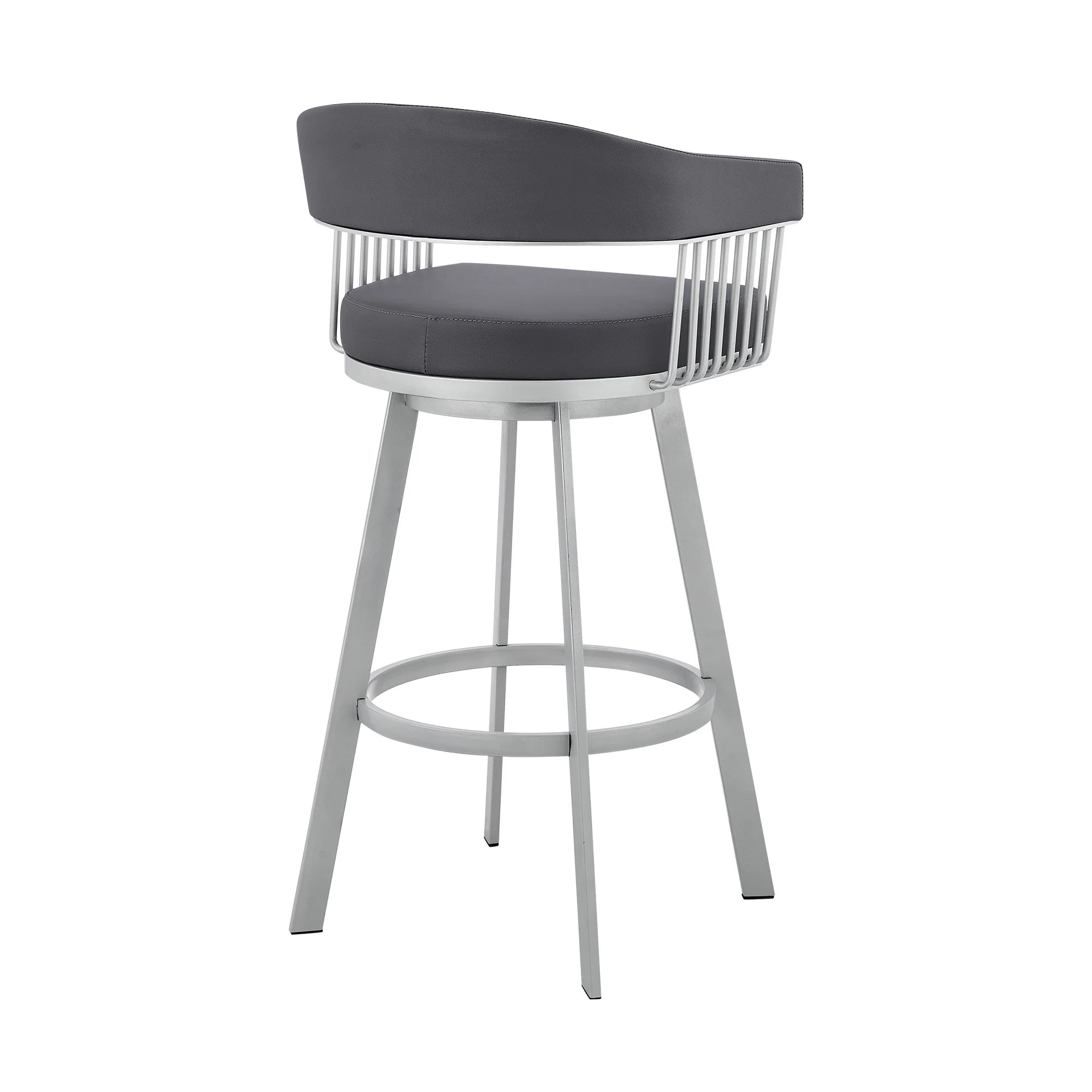 30" Mod Slate Grey Faux Leather Silver Finish Swivel Bar Stool By Homeroots - Image 4