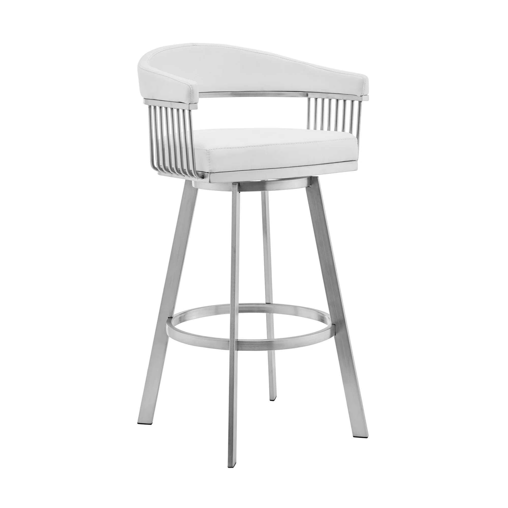 30" Mod White Faux Leather Brushed Silver Finish Swivel Bar Stool By Homeroots - Image 2