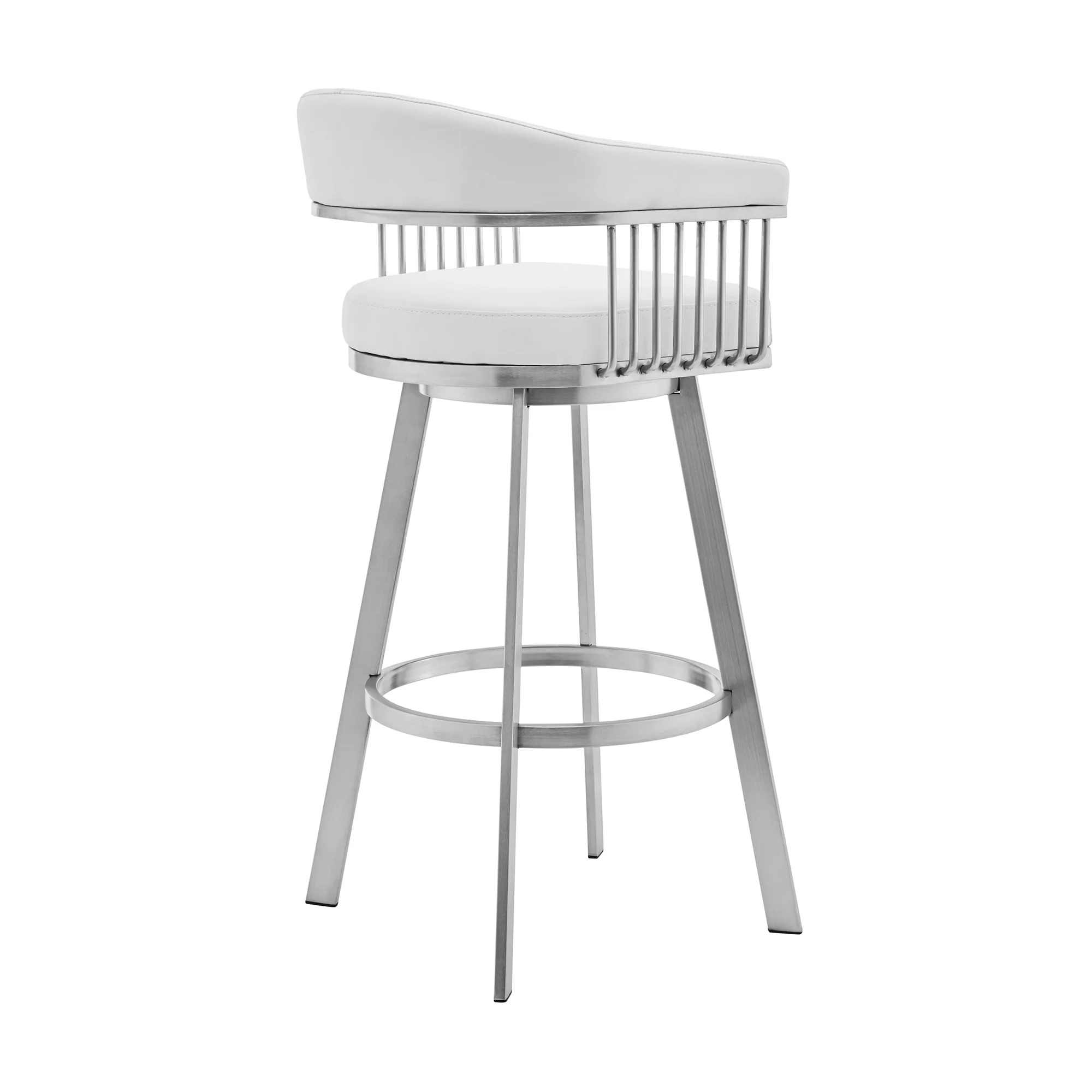 30" Mod White Faux Leather Brushed Silver Finish Swivel Bar Stool By Homeroots - Image 4